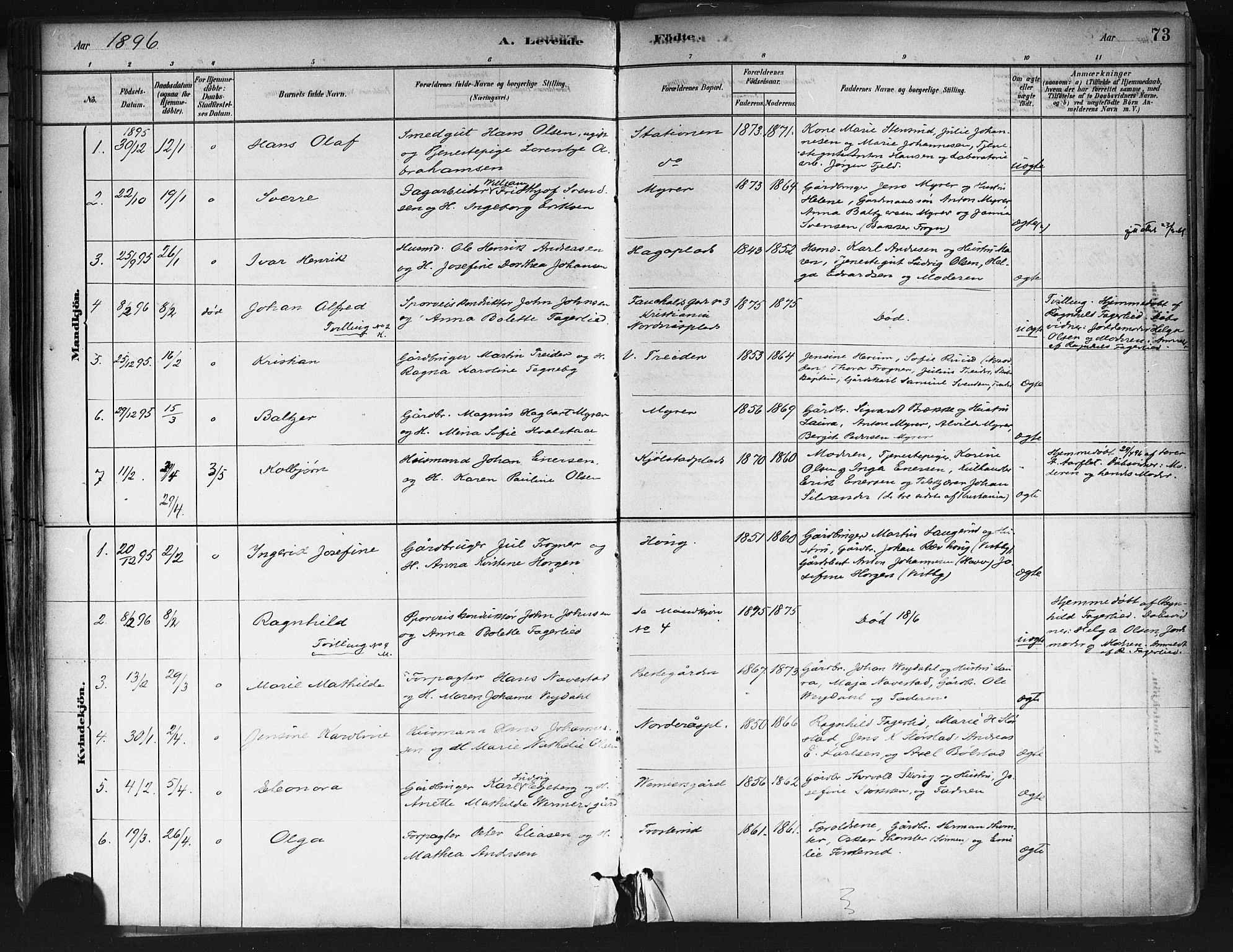 Ås prestekontor Kirkebøker, SAO/A-10894/F/Fa/L0009: Parish register (official) no. I 9, 1881-1900, p. 73