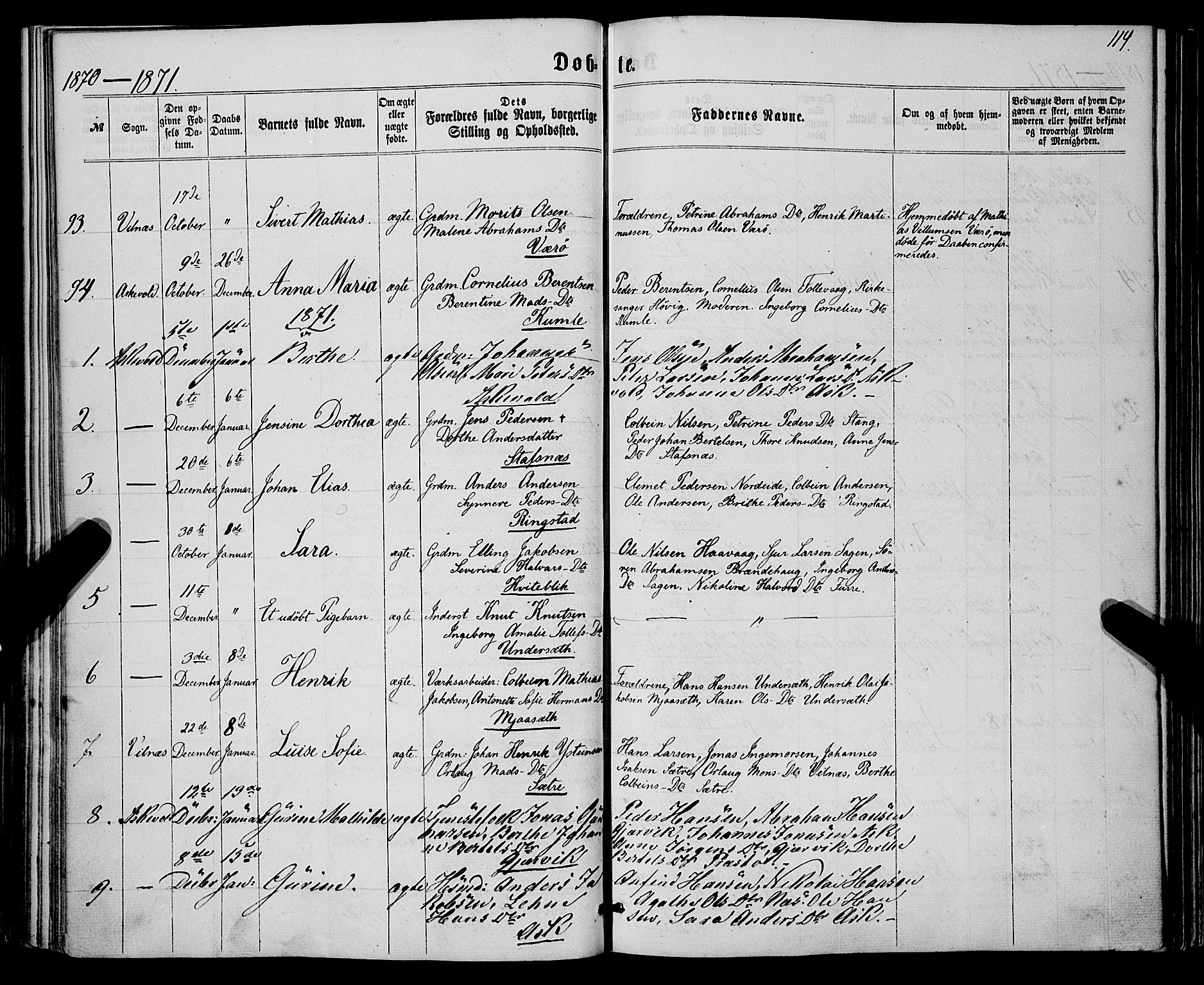 Askvoll sokneprestembete, SAB/A-79501/H/Haa/Haaa/L0012: Parish register (official) no. A 12, 1859-1878, p. 114