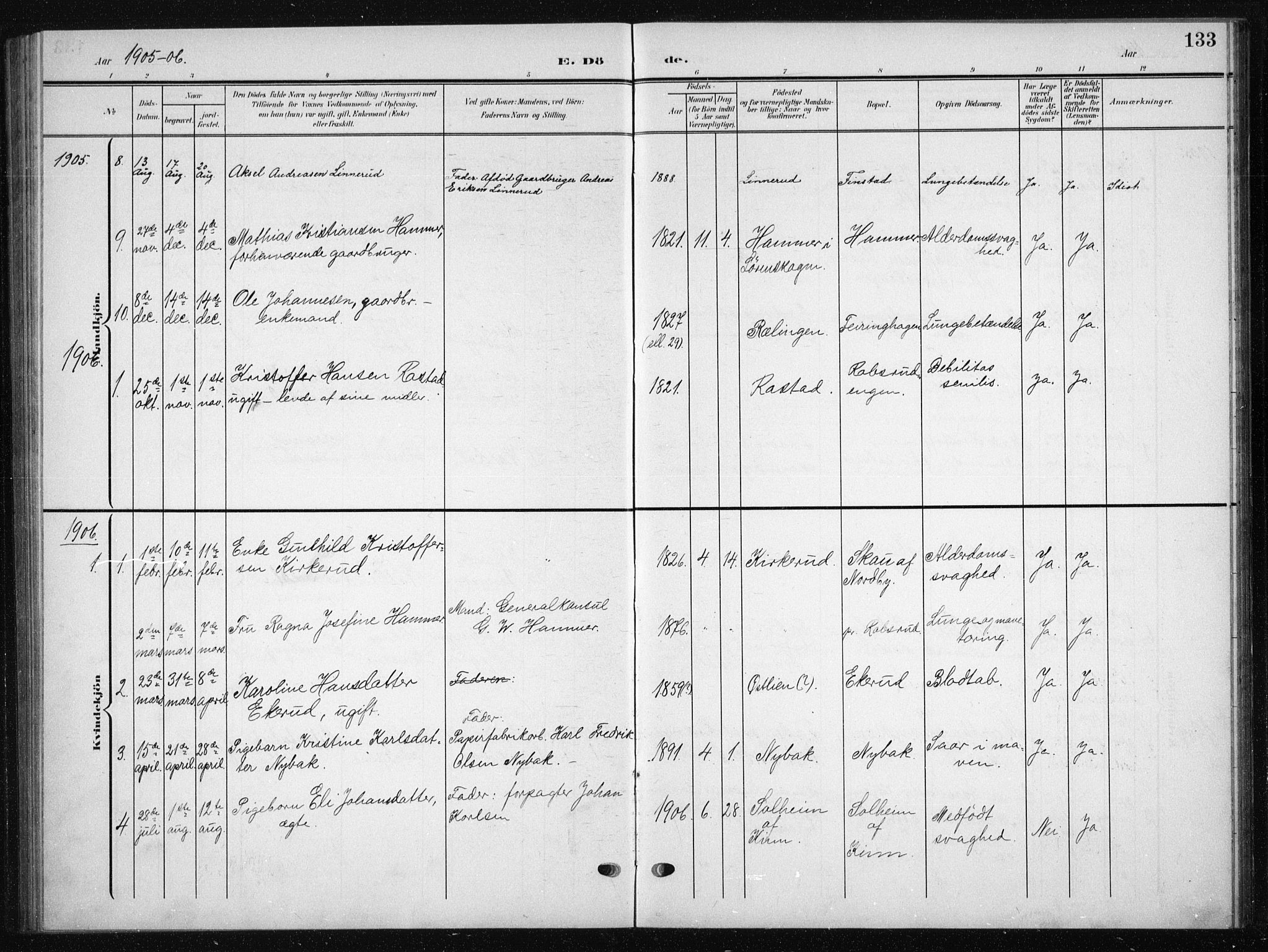 Skedsmo prestekontor Kirkebøker, SAO/A-10033a/G/Gb/L0002: Parish register (copy) no. II 2, 1903-1931, p. 133