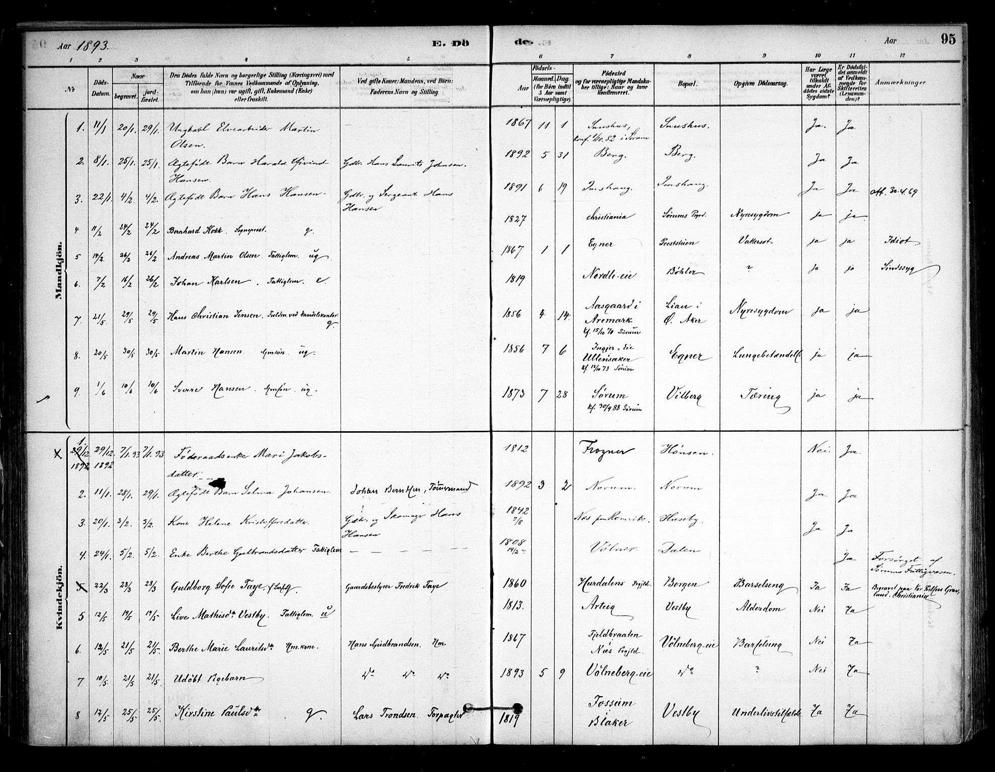 Sørum prestekontor Kirkebøker, SAO/A-10303/F/Fa/L0008: Parish register (official) no. I 8, 1878-1914, p. 95