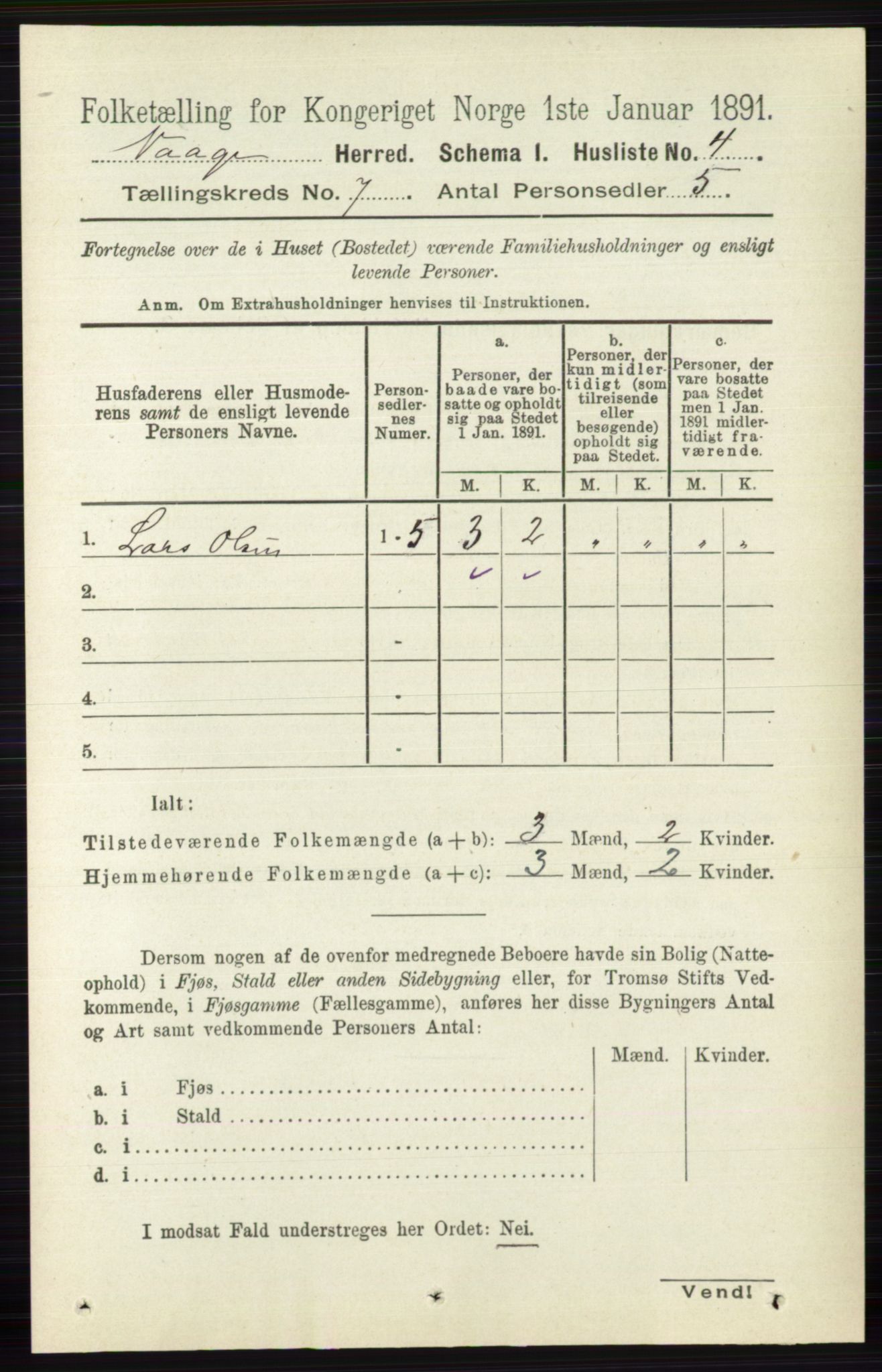 RA, 1891 census for 0515 Vågå, 1891, p. 4253