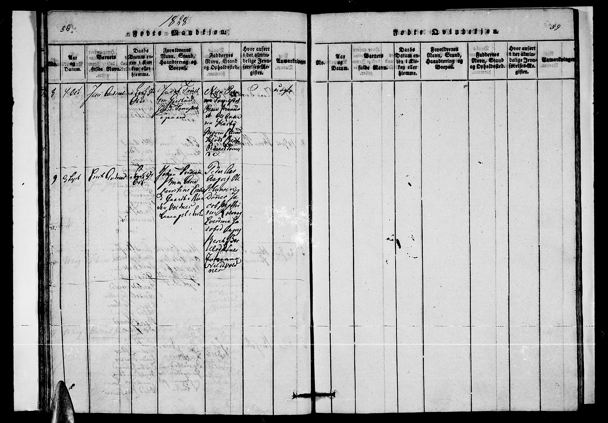 Ministerialprotokoller, klokkerbøker og fødselsregistre - Nordland, SAT/A-1459/835/L0529: Parish register (copy) no. 835C01, 1820-1828, p. 58-59