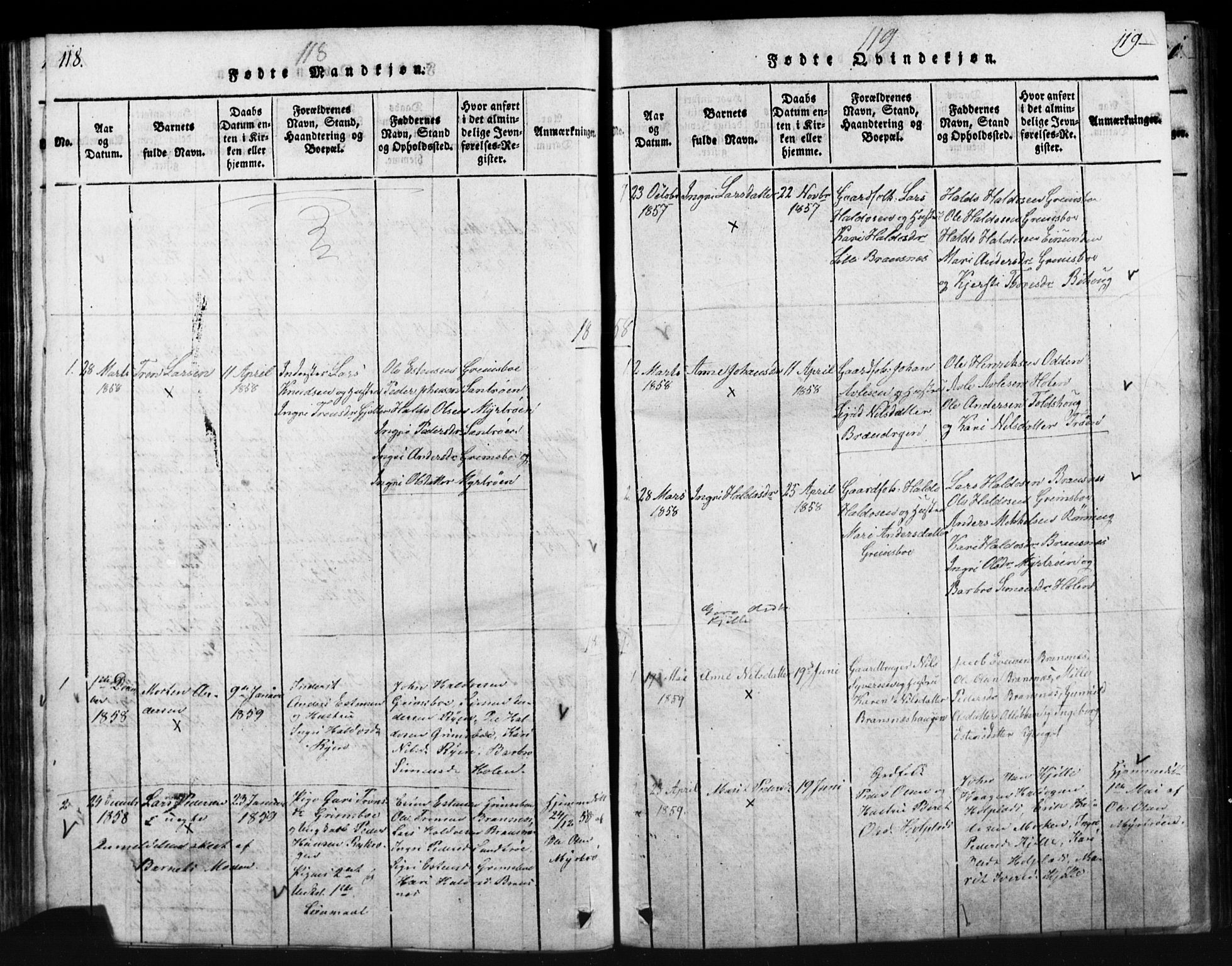 Tynset prestekontor, SAH/PREST-058/H/Ha/Hab/L0003: Parish register (copy) no. 3, 1814-1862, p. 118-119