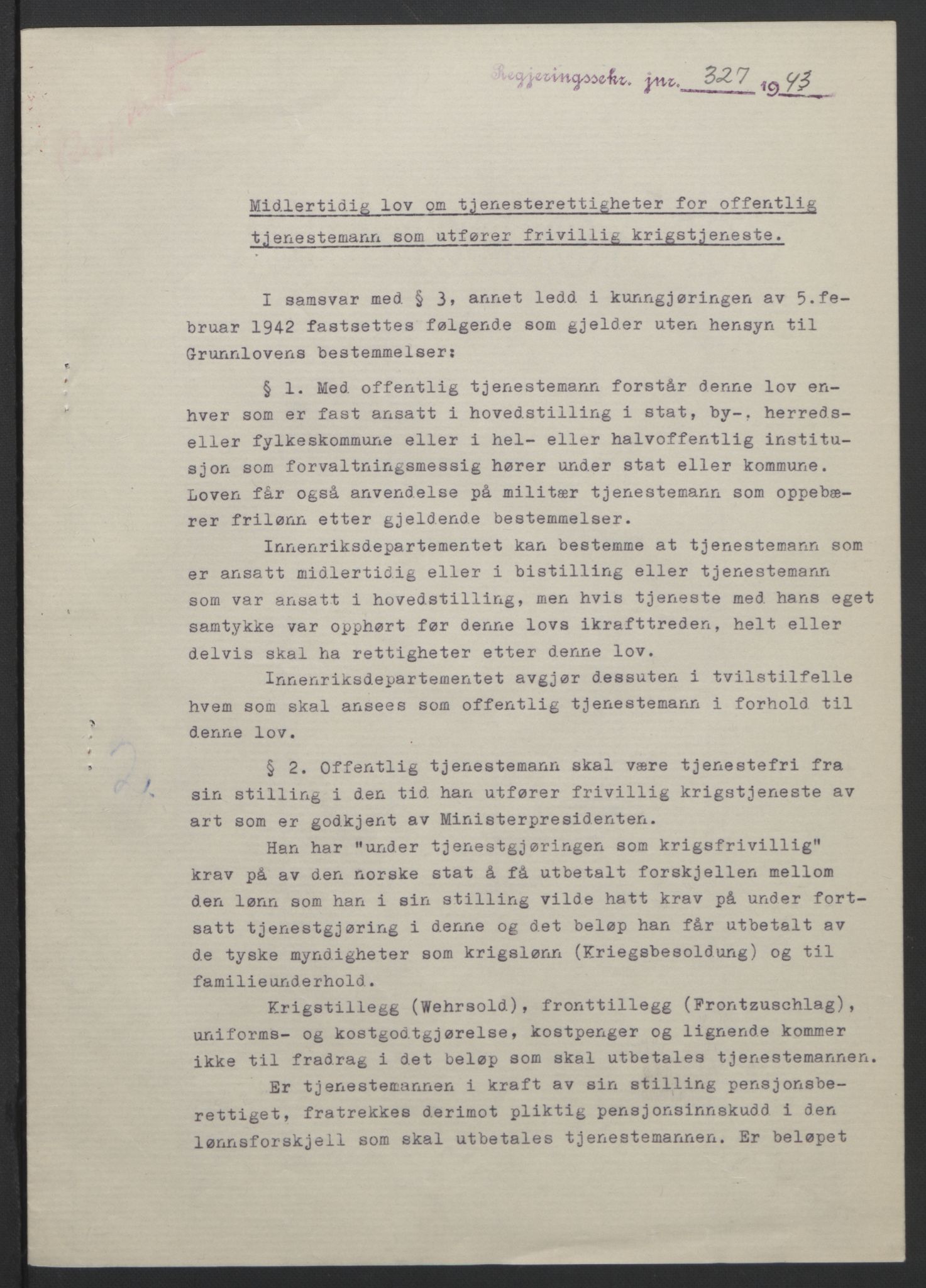 NS-administrasjonen 1940-1945 (Statsrådsekretariatet, de kommisariske statsråder mm), AV/RA-S-4279/D/Db/L0099: Lover, 1943, p. 634