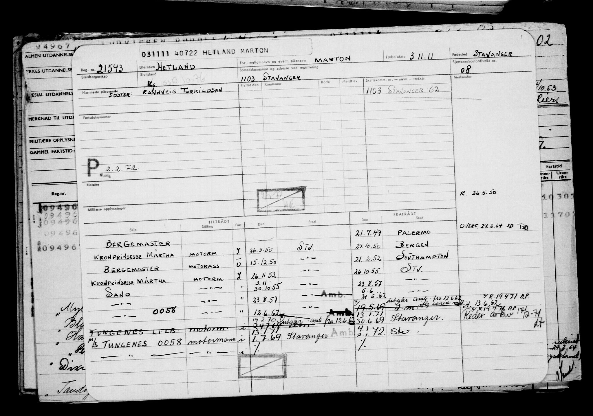 Direktoratet for sjømenn, AV/RA-S-3545/G/Gb/L0101: Hovedkort, 1911, p. 31