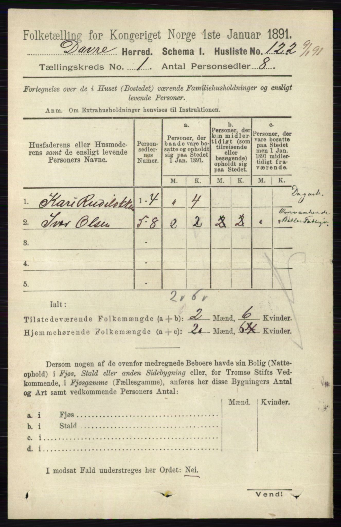 RA, 1891 census for 0511 Dovre, 1891, p. 139