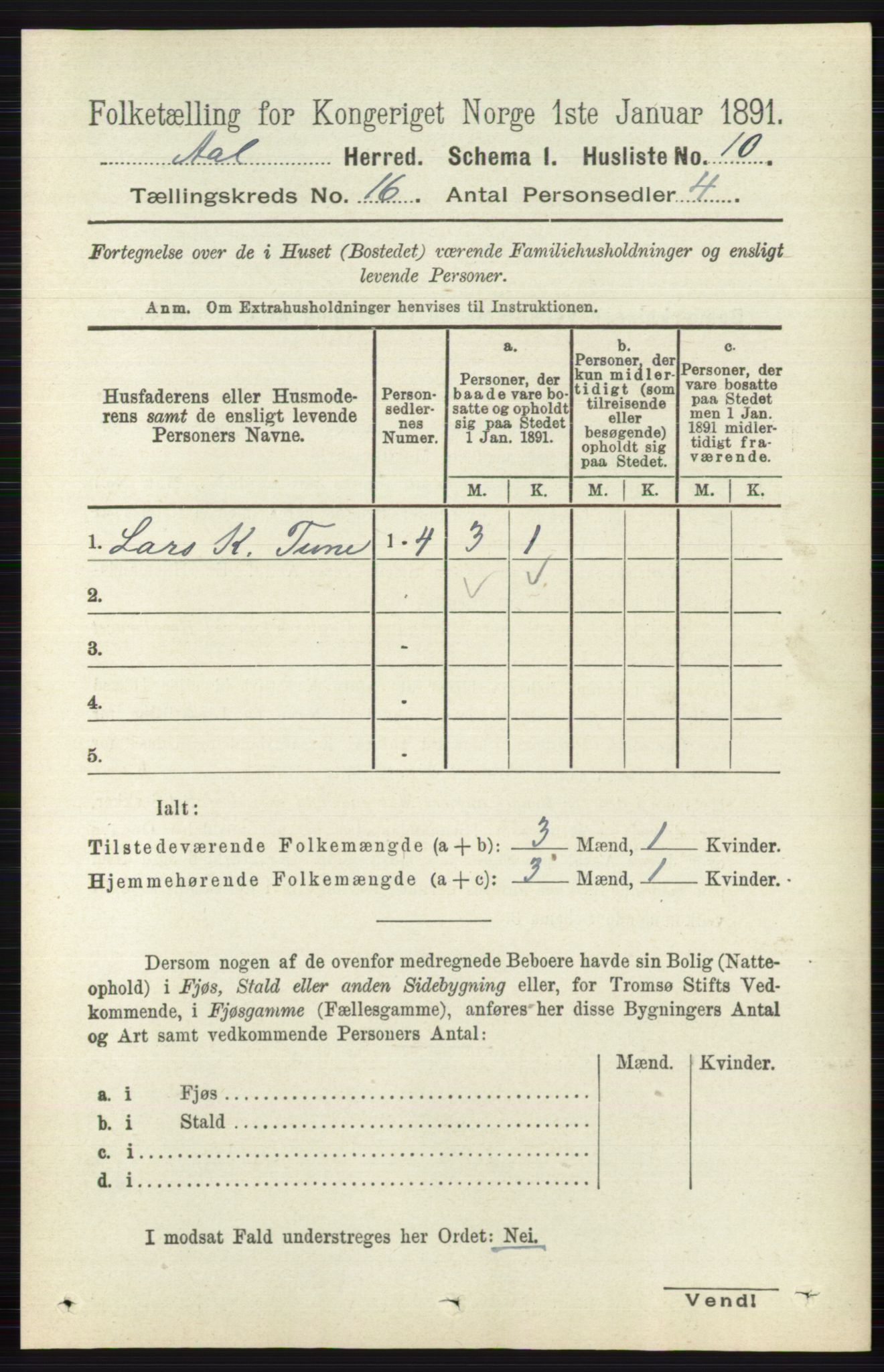 RA, 1891 census for 0619 Ål, 1891, p. 4004