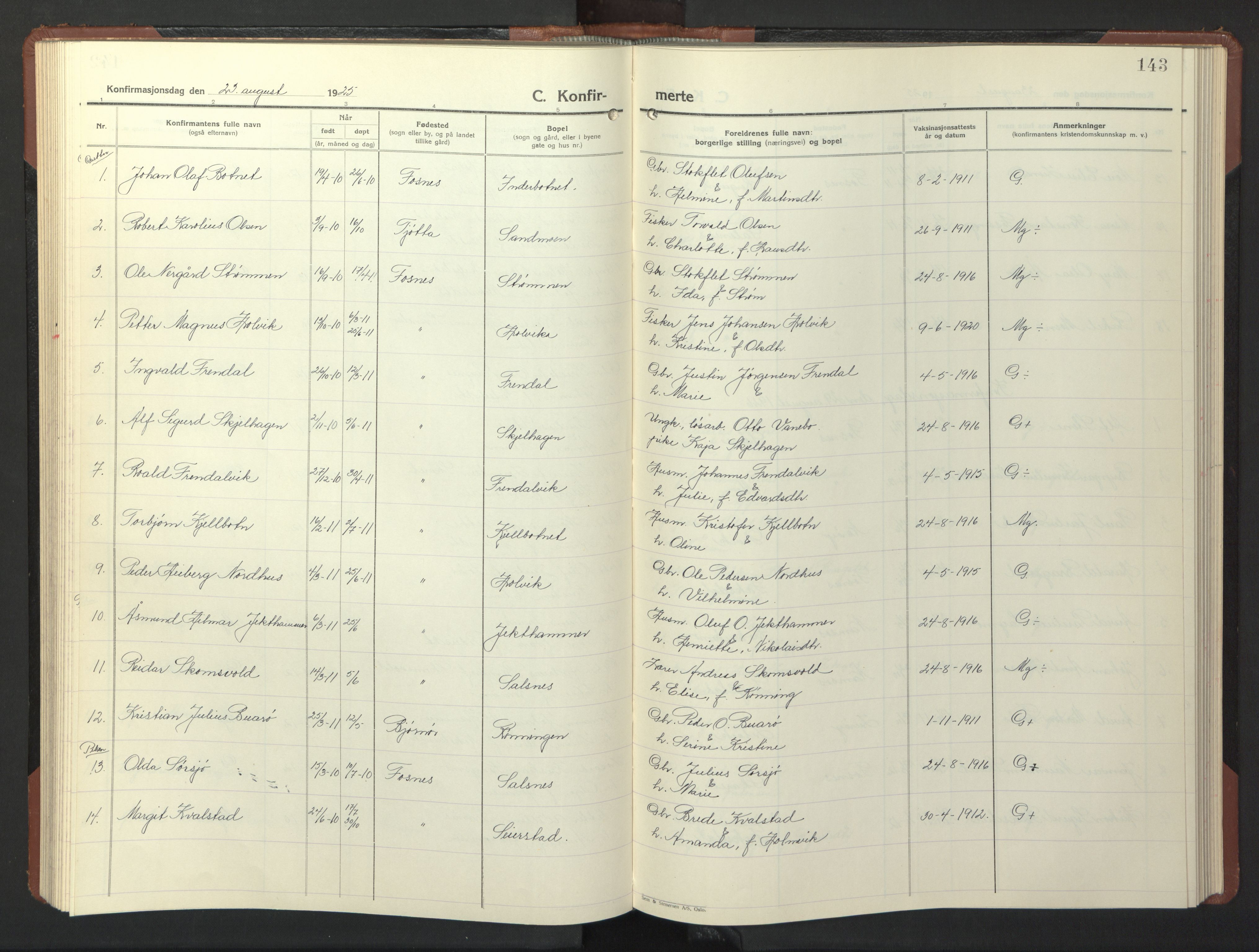 Ministerialprotokoller, klokkerbøker og fødselsregistre - Nord-Trøndelag, SAT/A-1458/773/L0625: Parish register (copy) no. 773C01, 1910-1952, p. 143