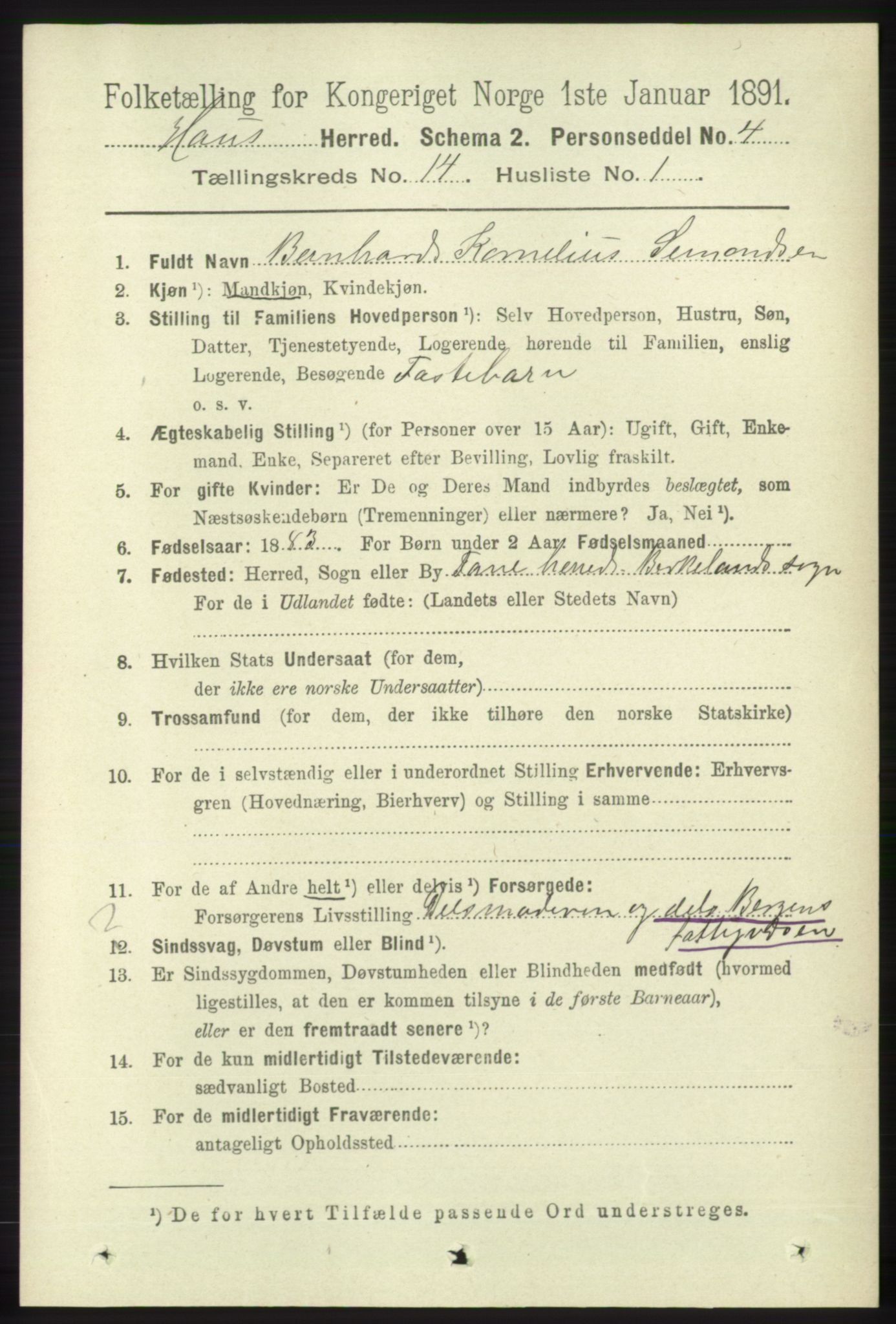 RA, 1891 census for 1250 Haus, 1891, p. 5872