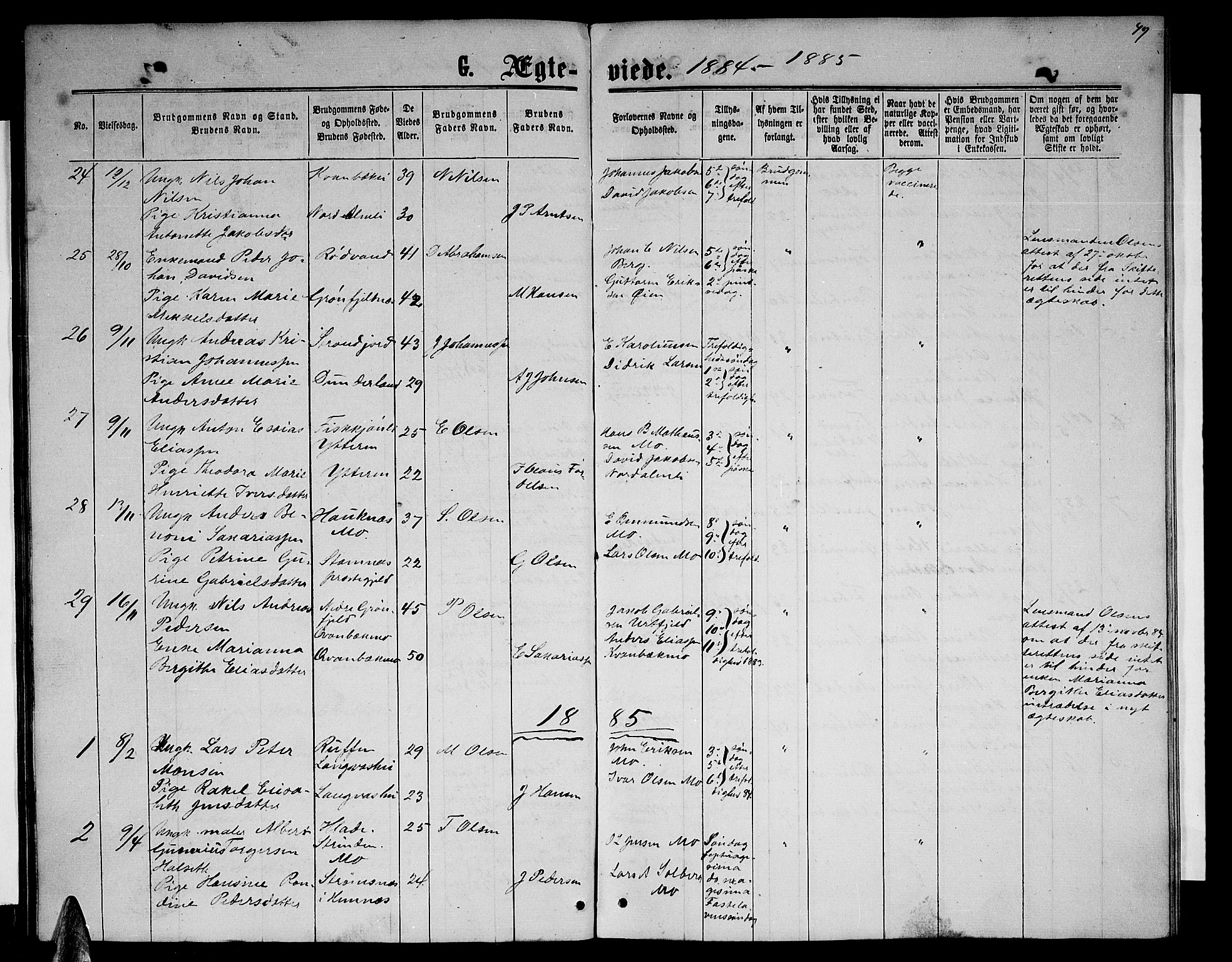 Ministerialprotokoller, klokkerbøker og fødselsregistre - Nordland, AV/SAT-A-1459/827/L0417: Parish register (copy) no. 827C06, 1864-1886, p. 49