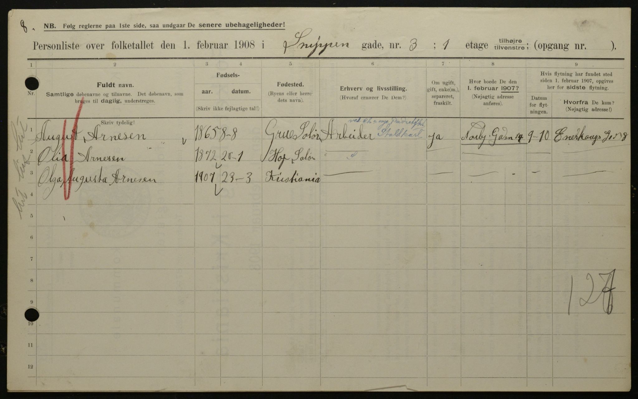 OBA, Municipal Census 1908 for Kristiania, 1908, p. 88172