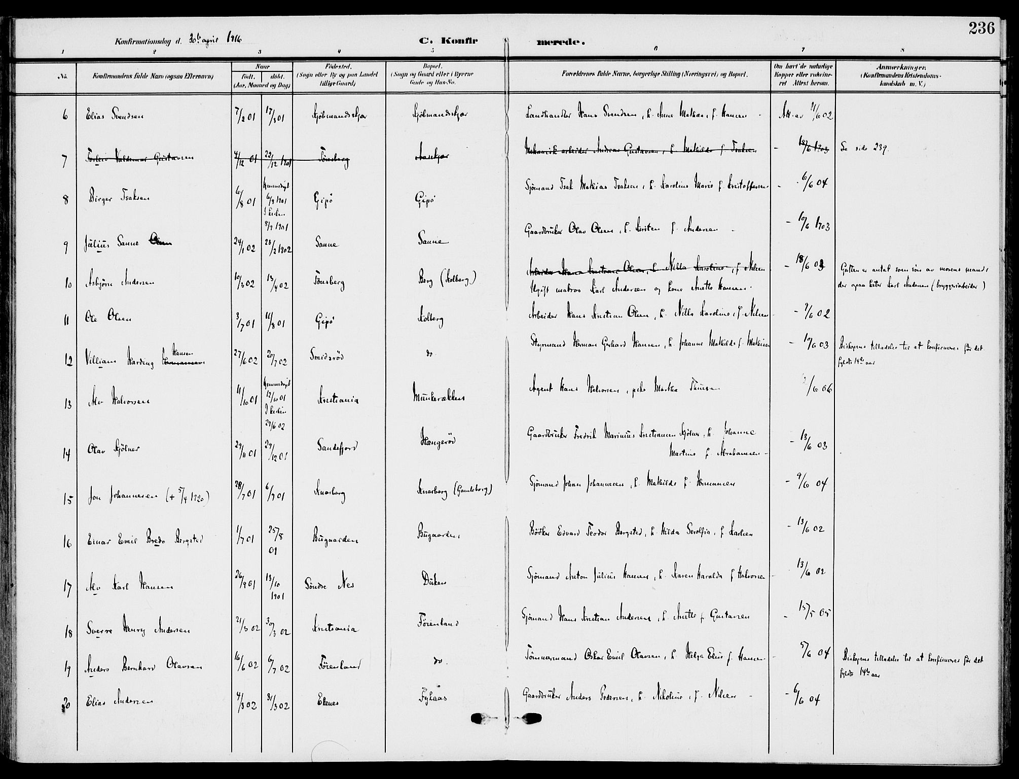 Nøtterøy kirkebøker, AV/SAKO-A-354/F/Fa/L0010: Parish register (official) no. I 10, 1908-1919, p. 236