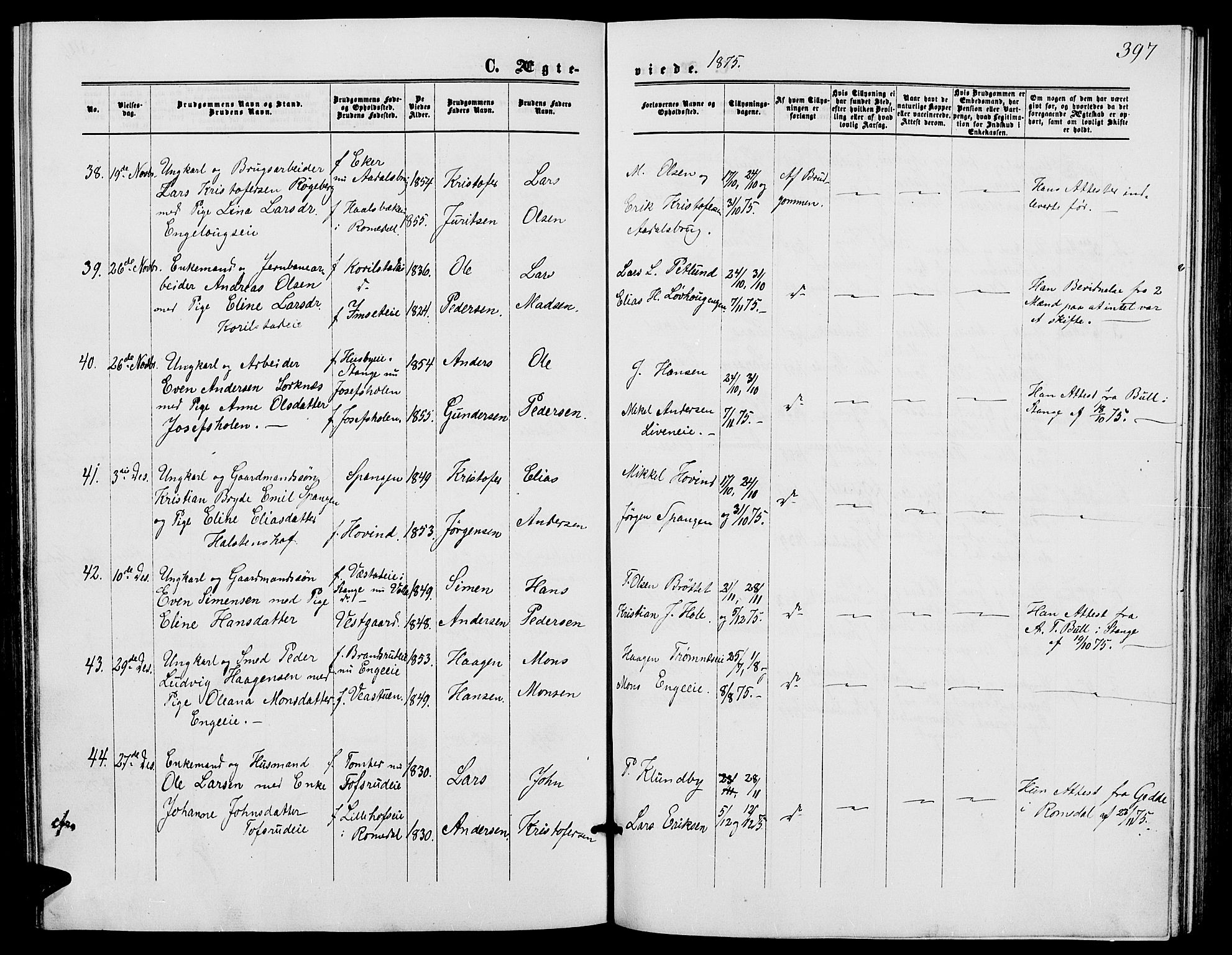 Løten prestekontor, SAH/PREST-022/L/La/L0004: Parish register (copy) no. 4, 1863-1877, p. 397