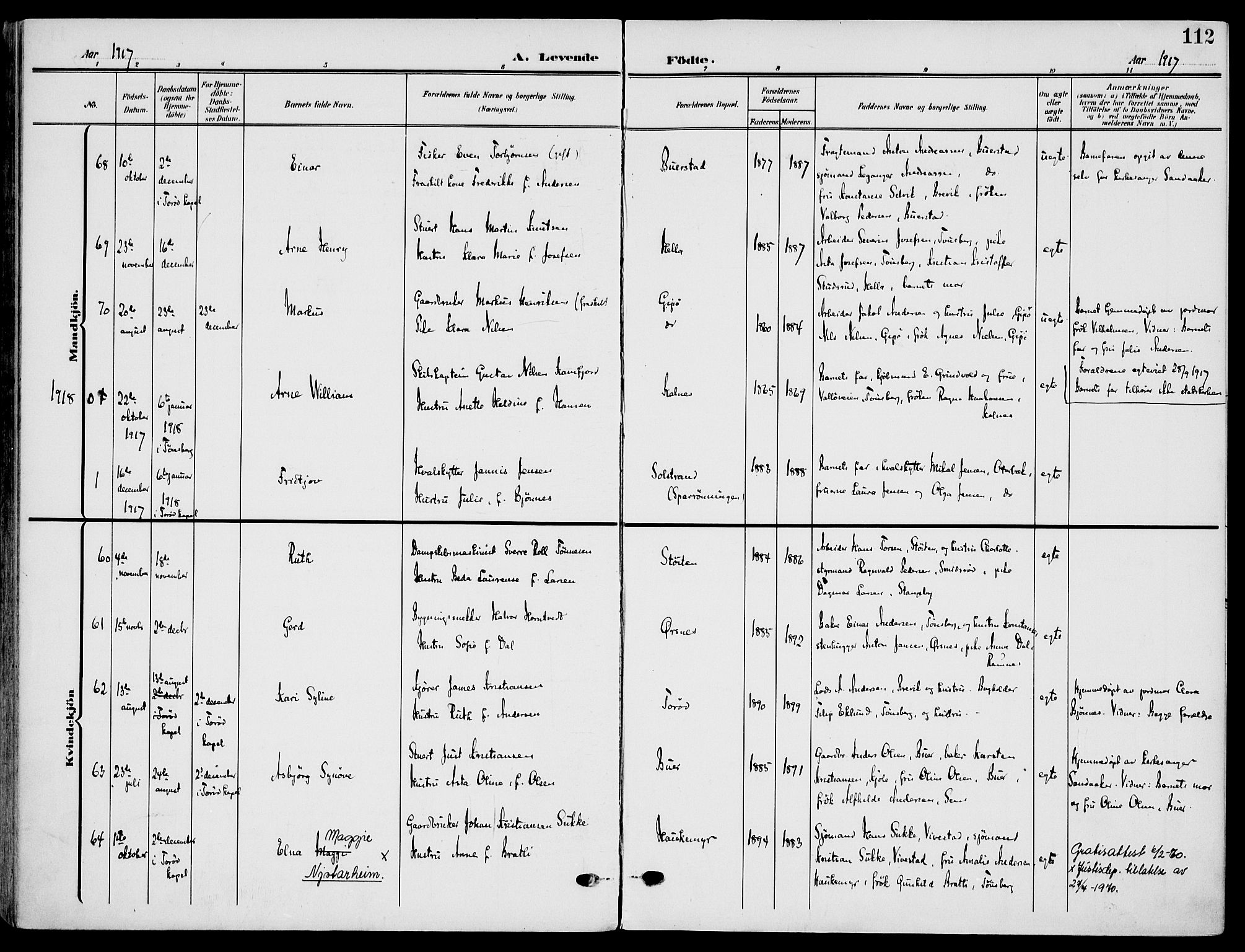 Nøtterøy kirkebøker, AV/SAKO-A-354/F/Fa/L0010: Parish register (official) no. I 10, 1908-1919, p. 112