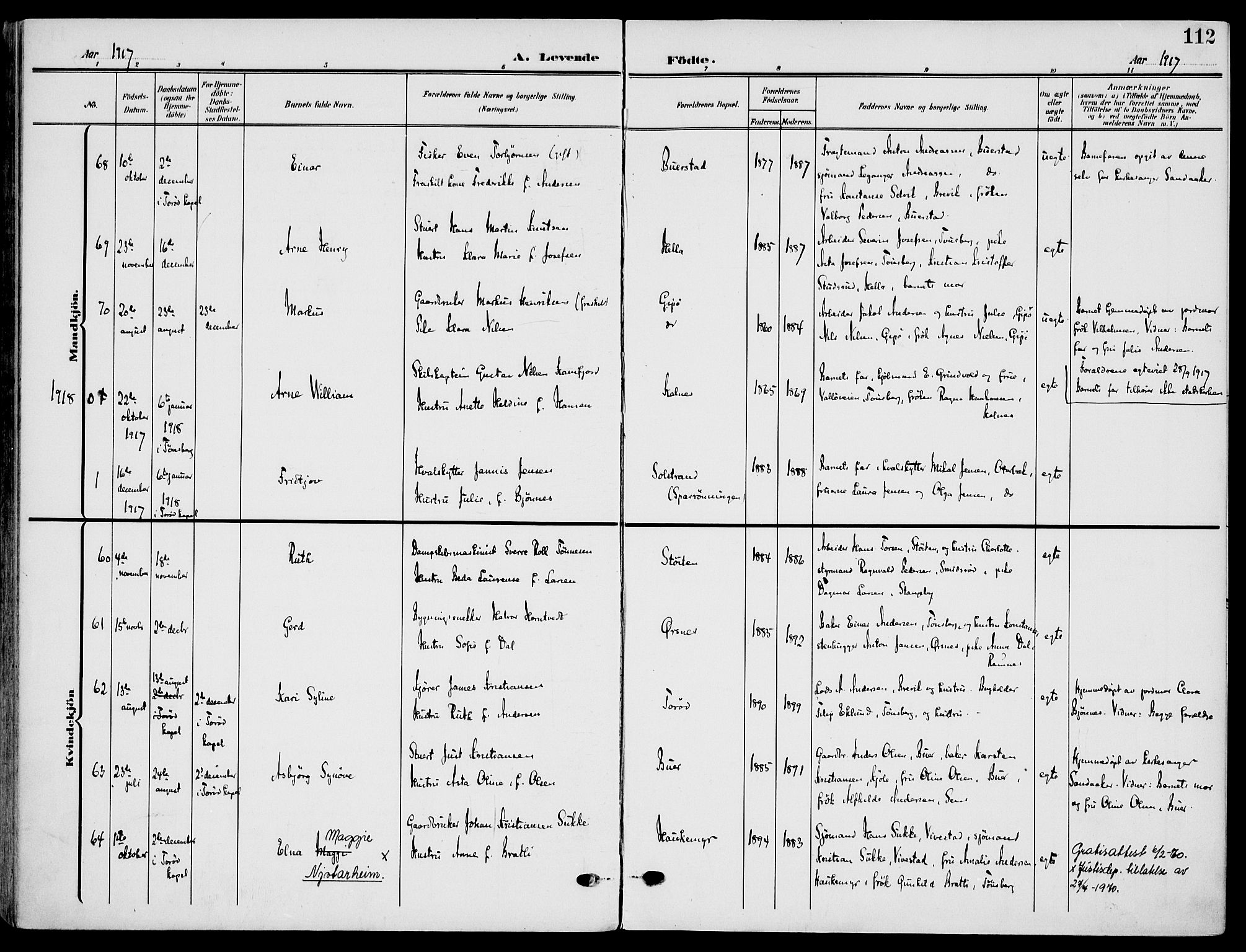 Nøtterøy kirkebøker, SAKO/A-354/F/Fa/L0010: Parish register (official) no. I 10, 1908-1919, p. 112