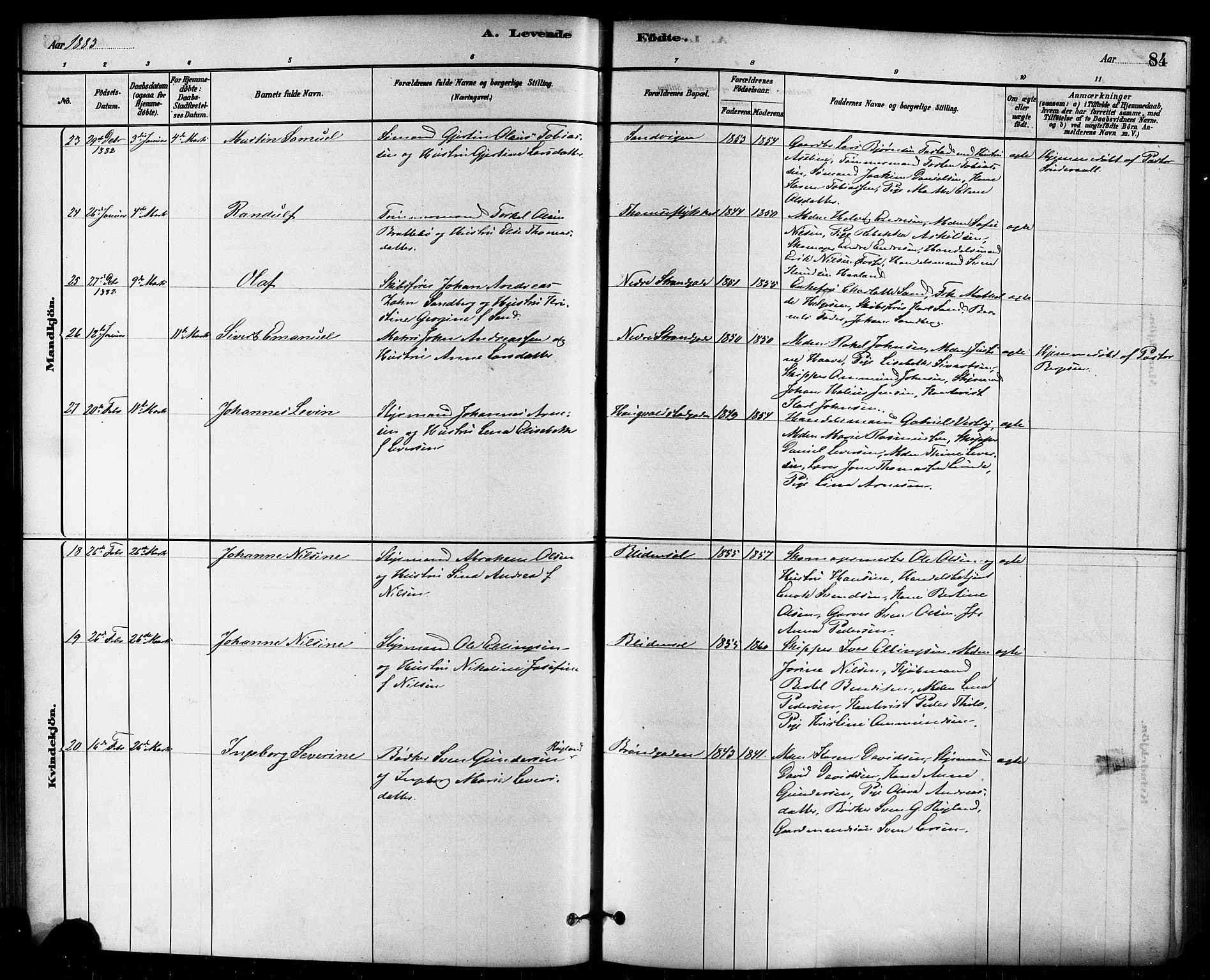 Domkirken sokneprestkontor, SAST/A-101812/001/30/30BB/L0015: Parish register (copy) no. B 15, 1880-1891, p. 84
