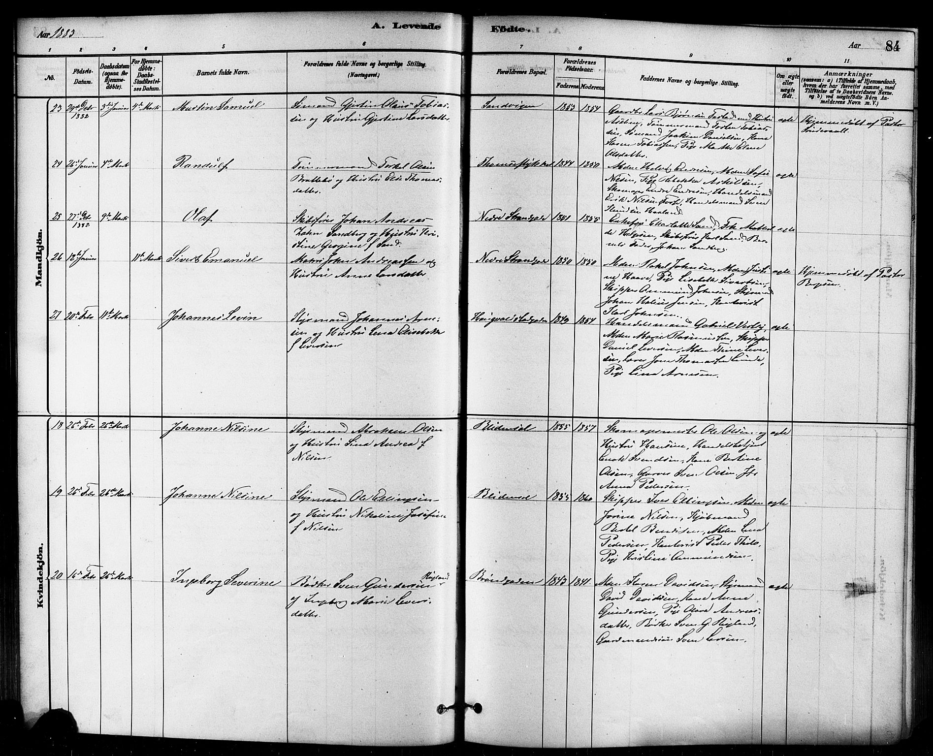 Domkirken sokneprestkontor, AV/SAST-A-101812/001/30/30BB/L0015: Parish register (copy) no. B 15, 1880-1891, p. 84