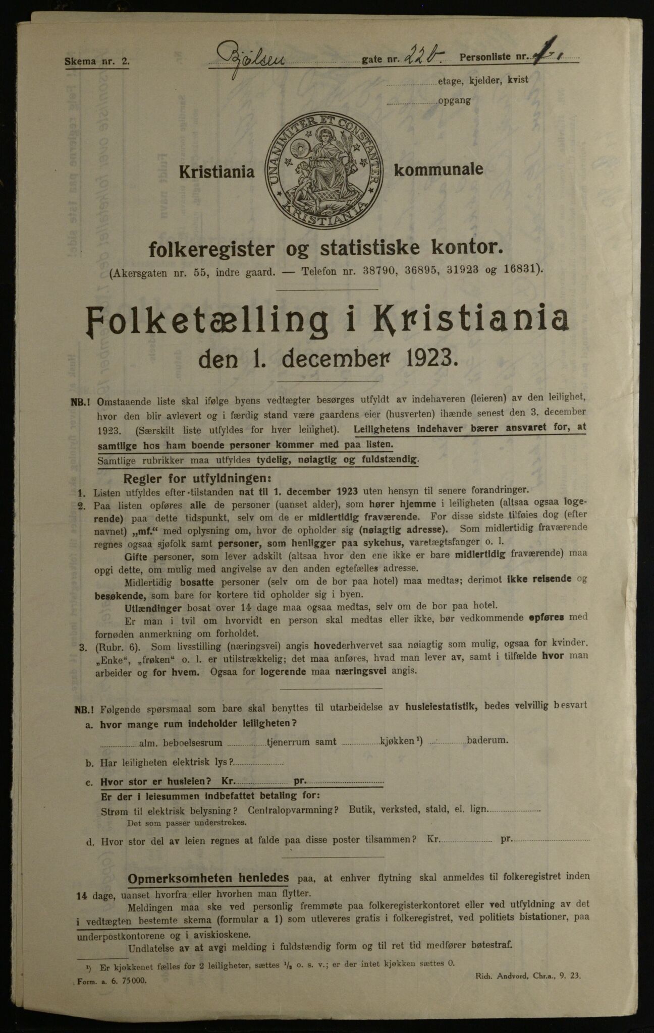 OBA, Municipal Census 1923 for Kristiania, 1923, p. 7616