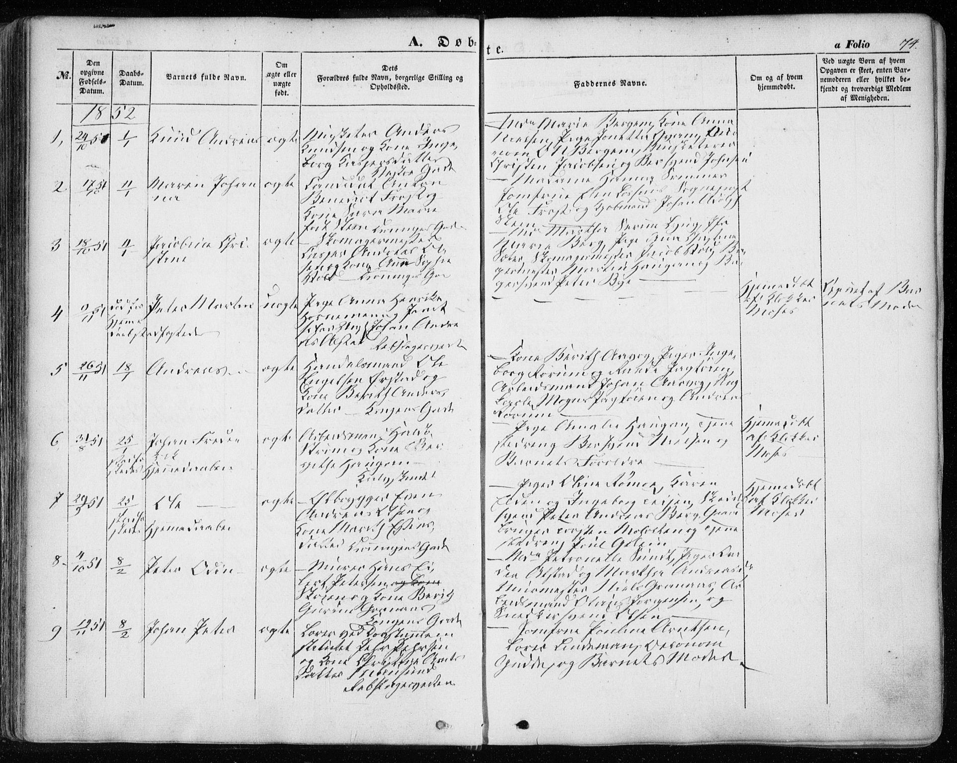 Ministerialprotokoller, klokkerbøker og fødselsregistre - Sør-Trøndelag, SAT/A-1456/601/L0051: Parish register (official) no. 601A19, 1848-1857, p. 74