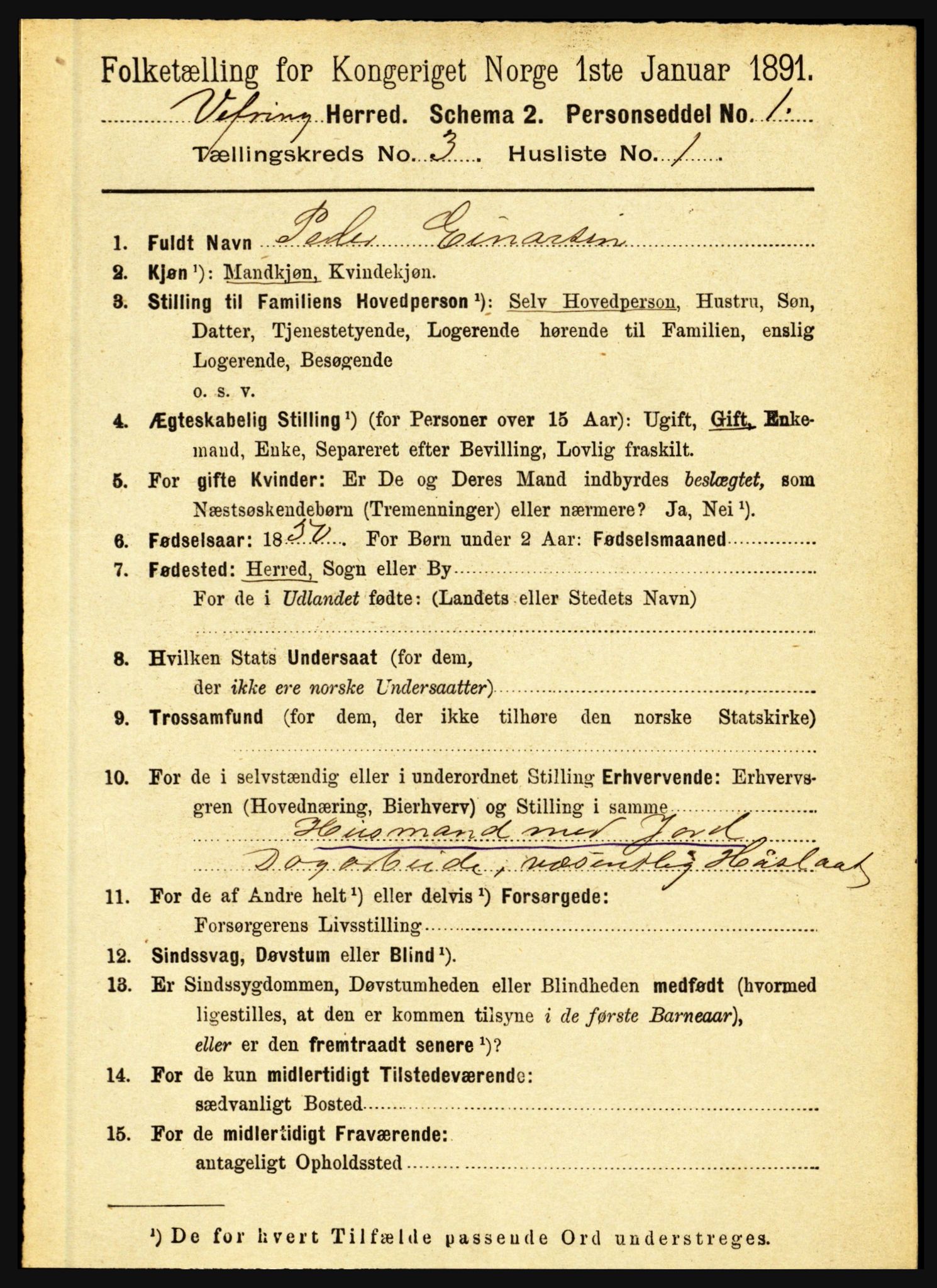 RA, 1891 census for 1434 Vevring, 1891, p. 795