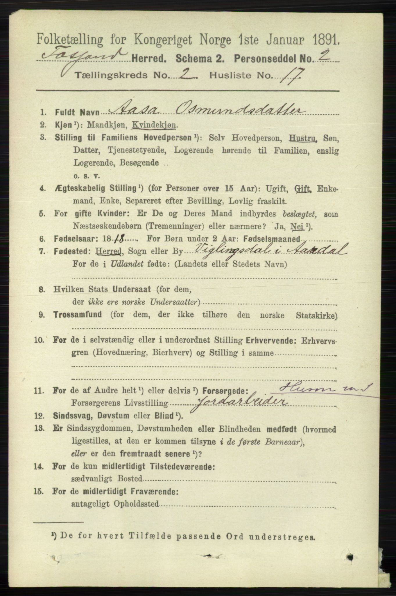 RA, 1891 census for 1129 Forsand, 1891, p. 296