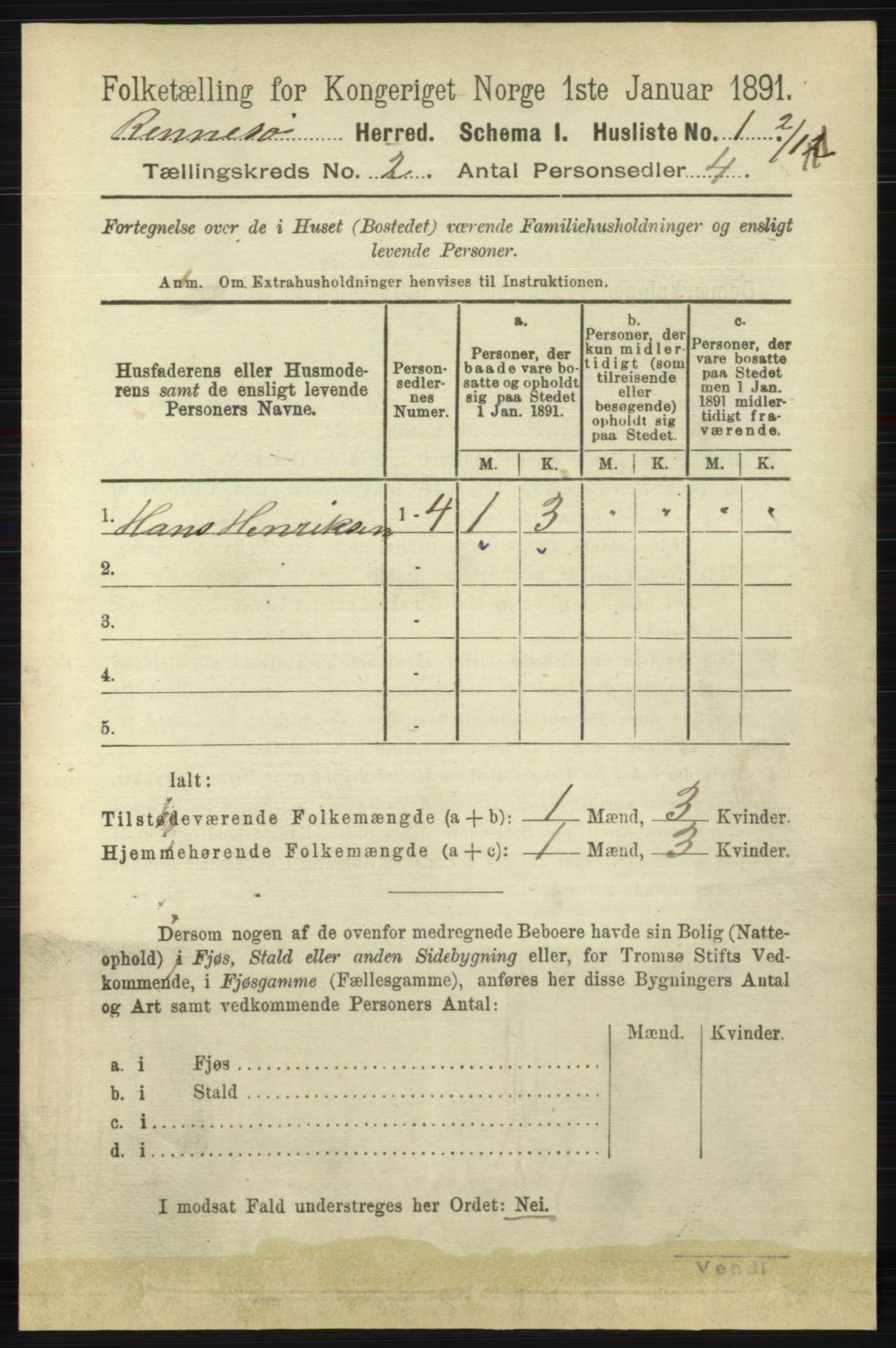 RA, 1891 census for 1142 Rennesøy, 1891, p. 377