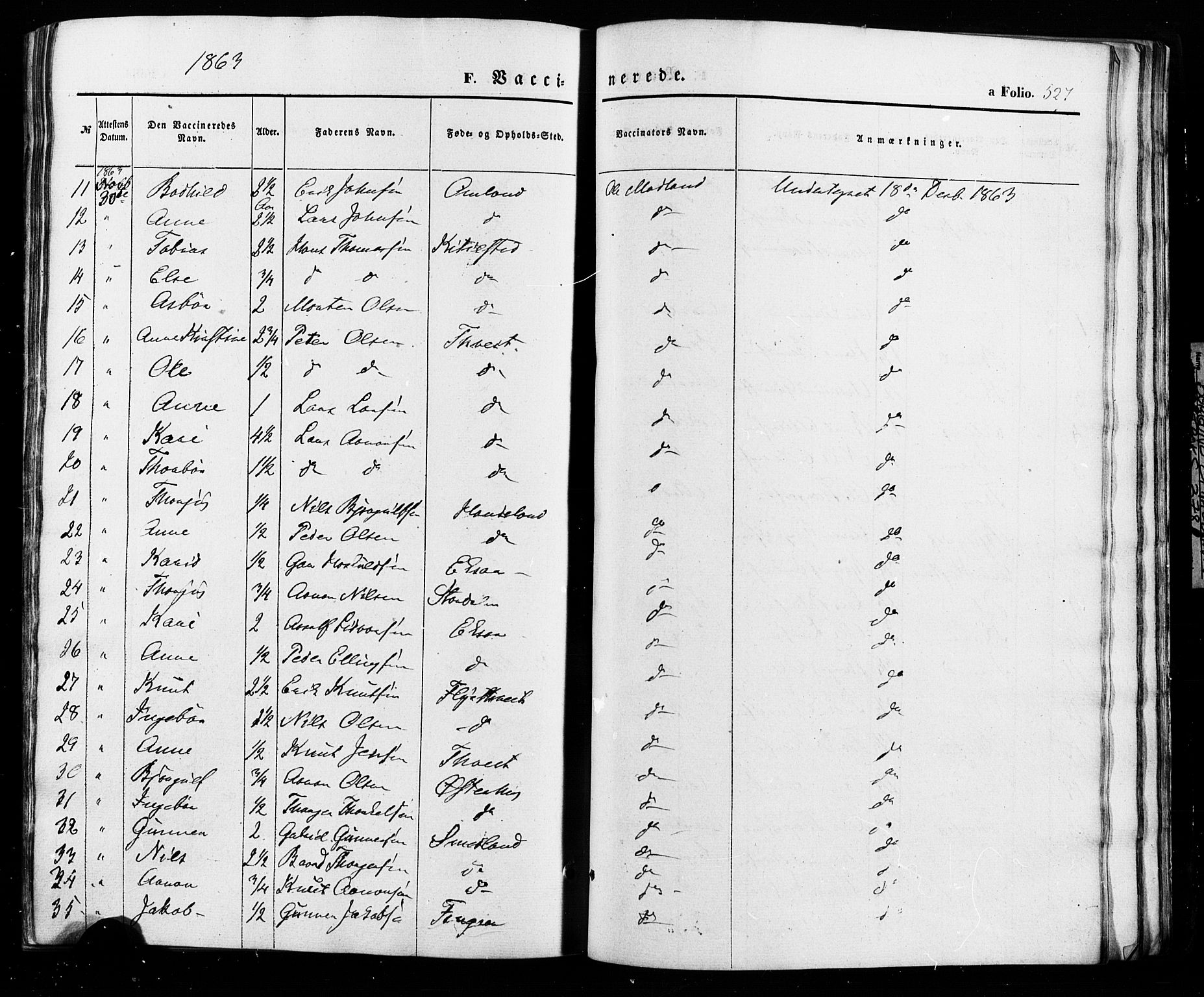 Åseral sokneprestkontor, AV/SAK-1111-0051/F/Fa/L0002: Parish register (official) no. A 2, 1854-1884, p. 527