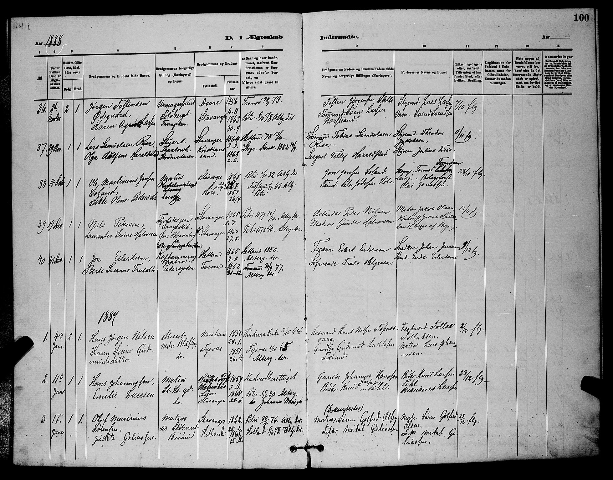 St. Johannes sokneprestkontor, SAST/A-101814/001/30/30BB/L0001: Parish register (copy) no. B 1, 1885-1897, p. 100