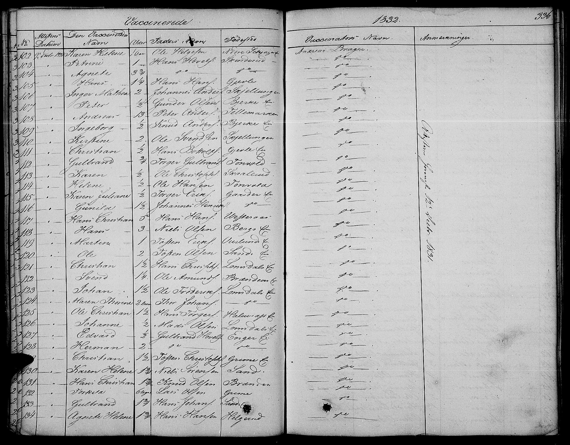 Land prestekontor, AV/SAH-PREST-120/H/Ha/Haa/L0008: Parish register (official) no. 8, 1830-1846, p. 336