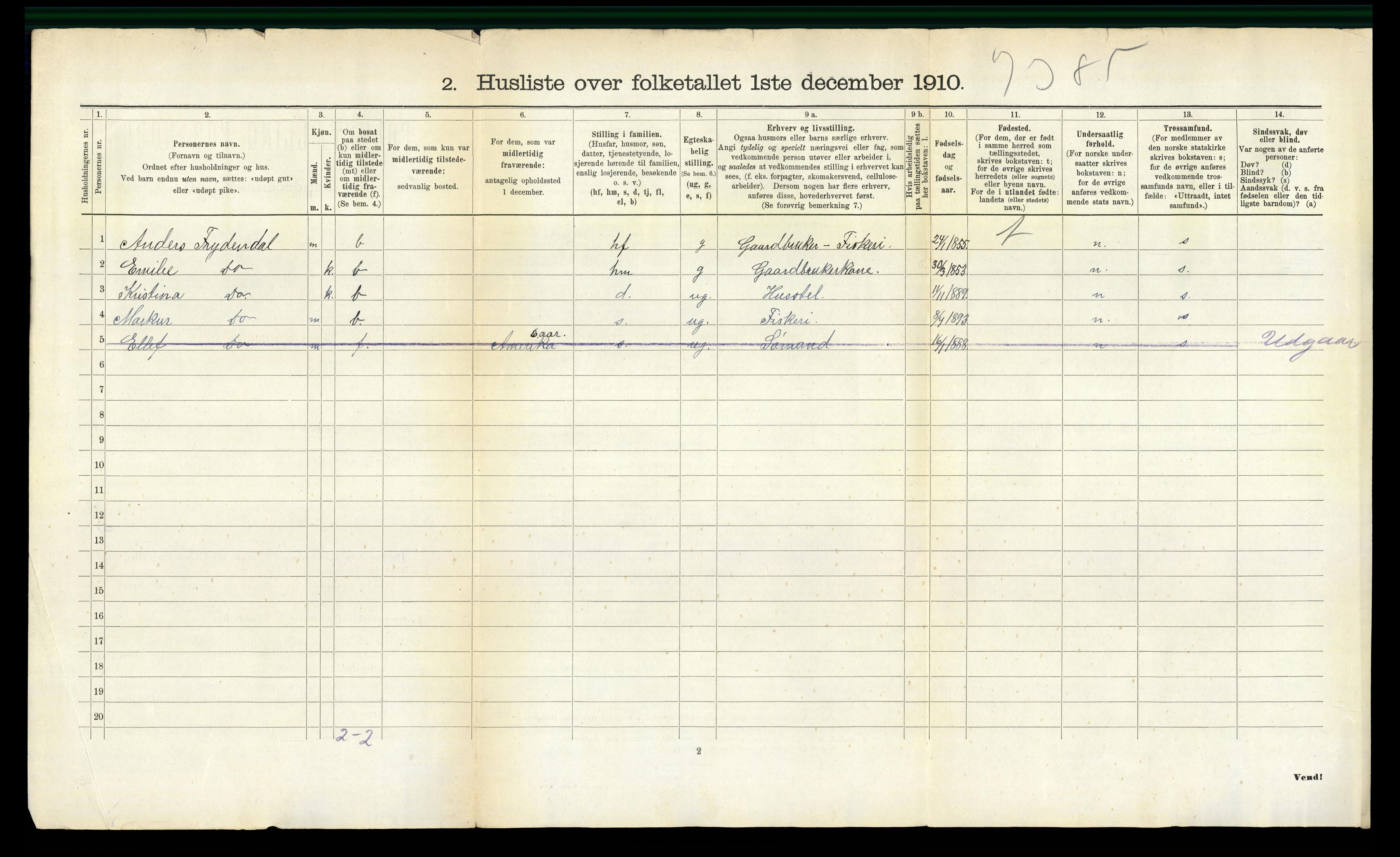 RA, 1910 census for Dypvåg, 1910, p. 739