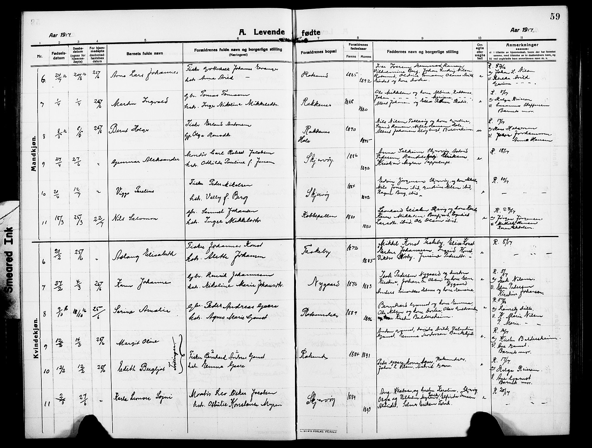 Skjervøy sokneprestkontor, AV/SATØ-S-1300/H/Ha/Hab/L0009klokker: Parish register (copy) no. 9, 1911-1926, p. 59