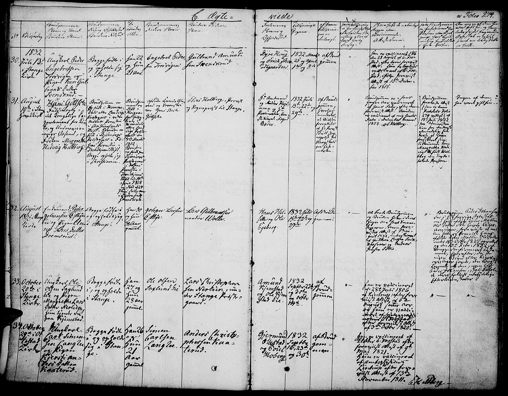 Stange prestekontor, AV/SAH-PREST-002/K/L0009: Parish register (official) no. 9, 1826-1835, p. 274