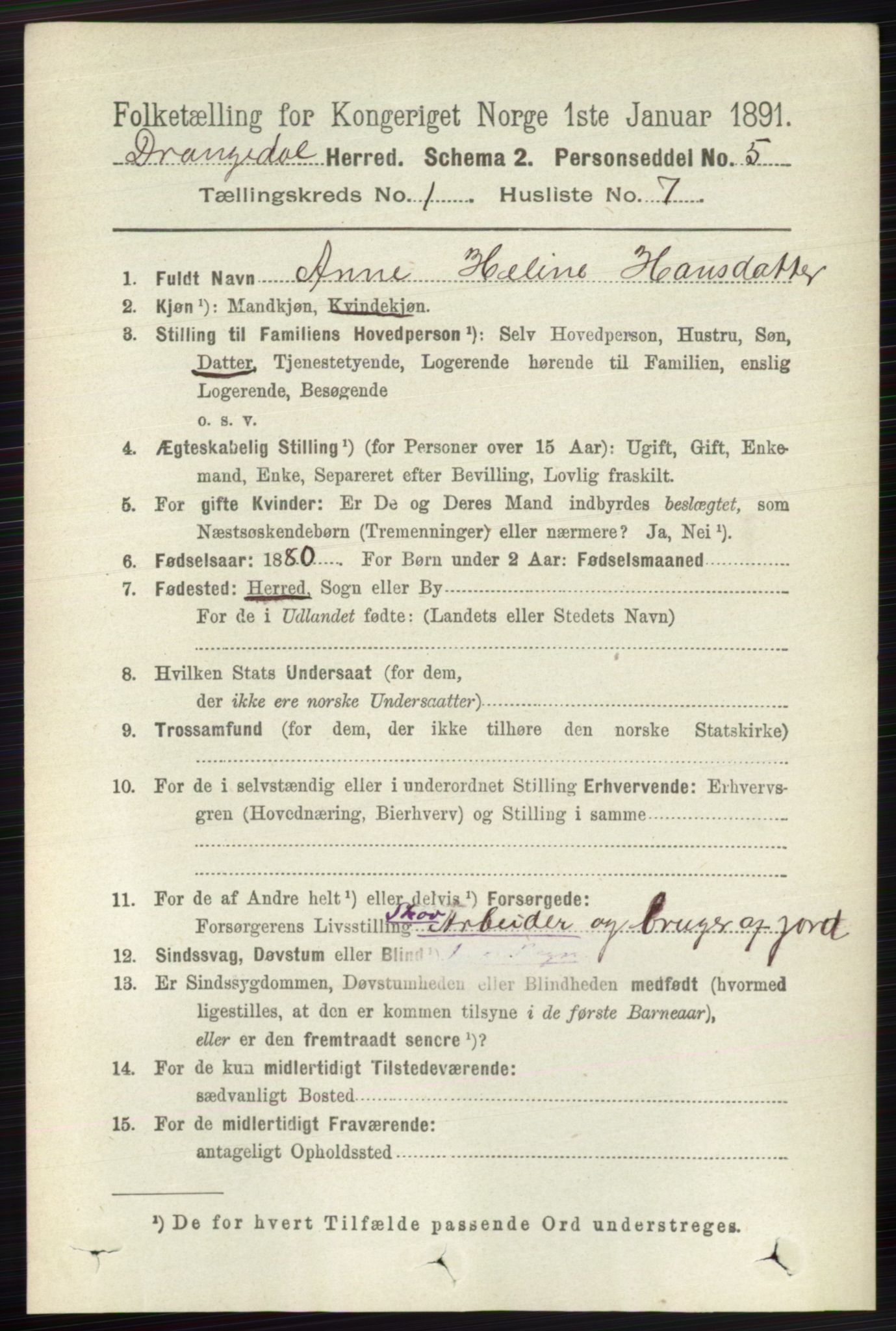 RA, 1891 census for 0817 Drangedal, 1891, p. 129