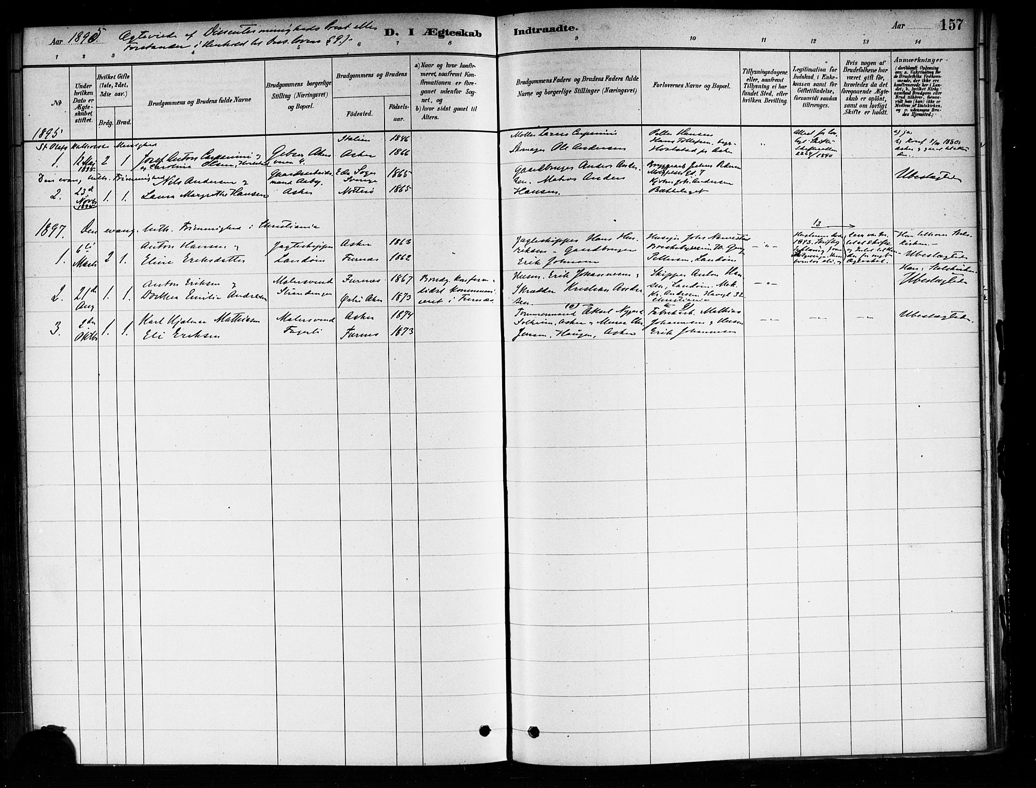 Asker prestekontor Kirkebøker, SAO/A-10256a/F/Fa/L0014: Parish register (official) no. I 14, 1879-1900, p. 157