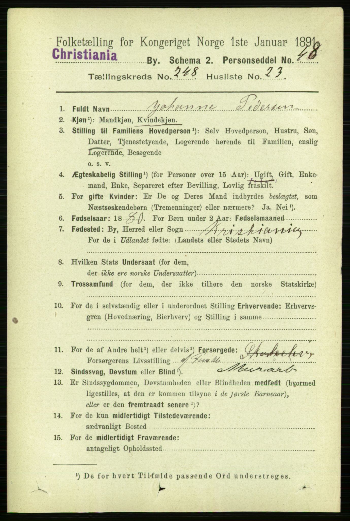 RA, 1891 census for 0301 Kristiania, 1891, p. 152266