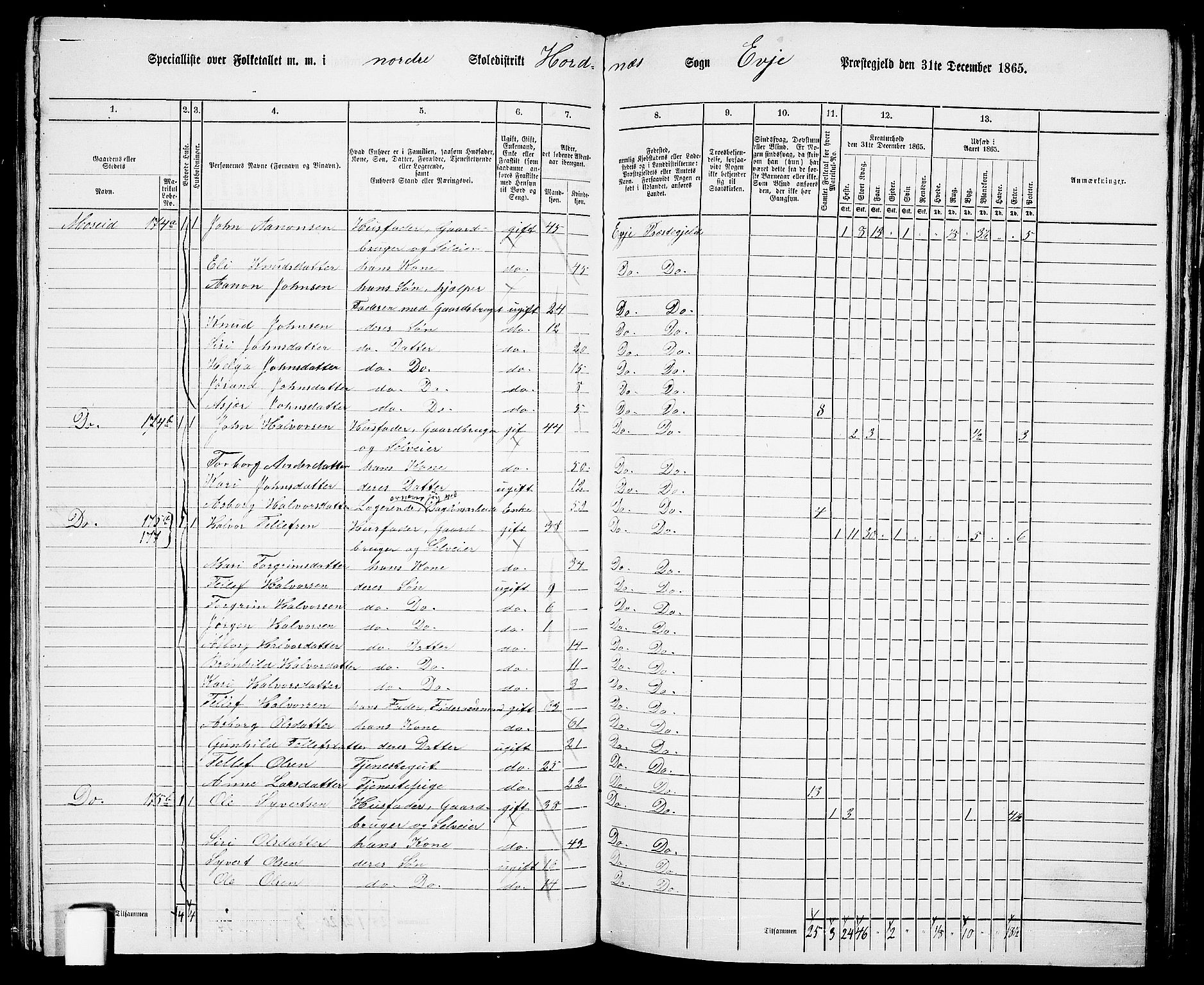 RA, 1865 census for Evje, 1865, p. 109