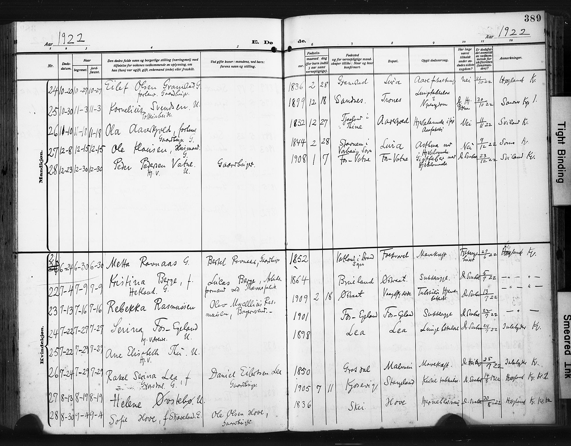 Høyland sokneprestkontor, SAST/A-101799/001/30BA/L0017: Parish register (official) no. A 15, 1912-1924, p. 389