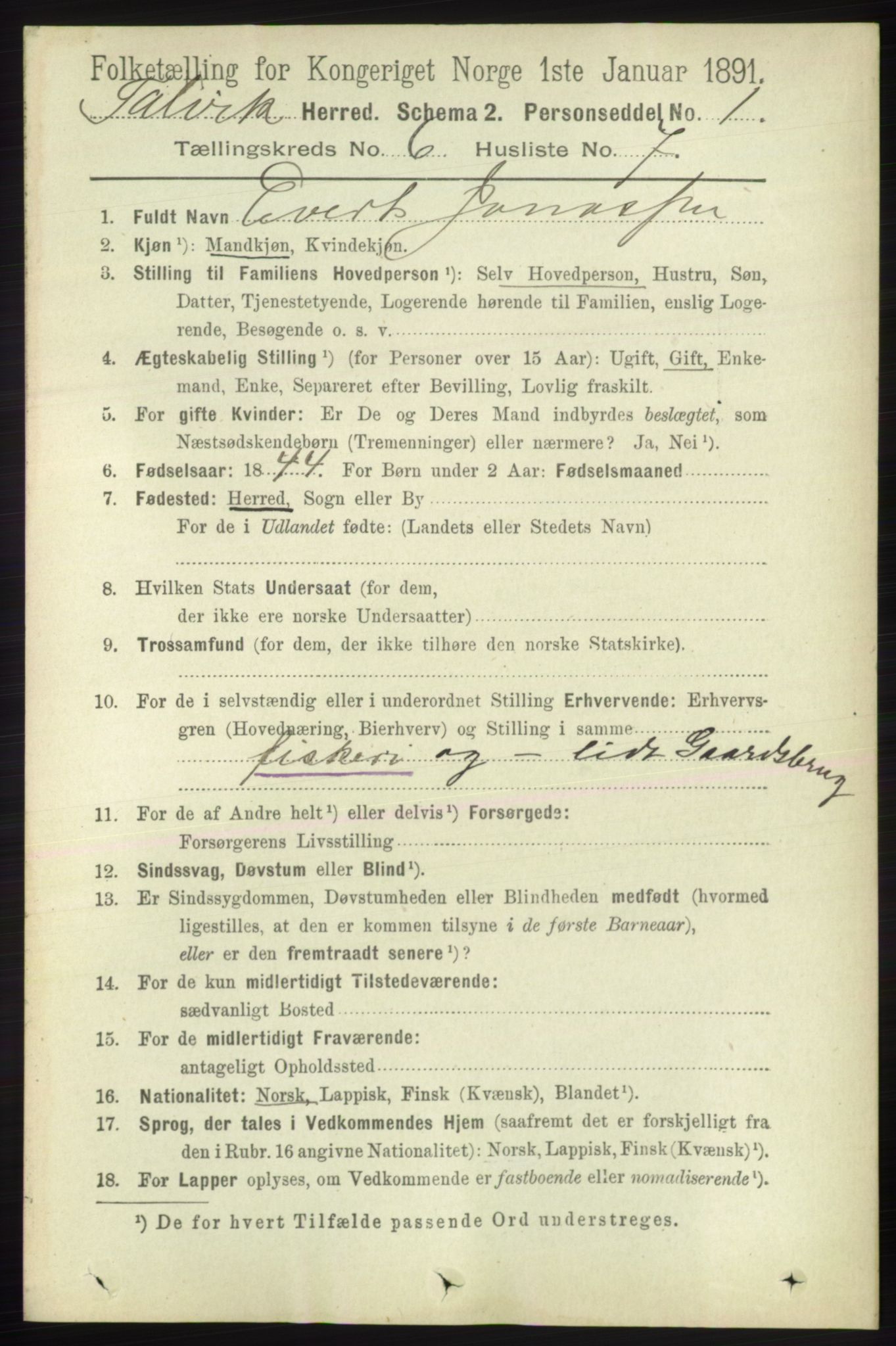 RA, 1891 census for 2013 Talvik, 1891, p. 1643