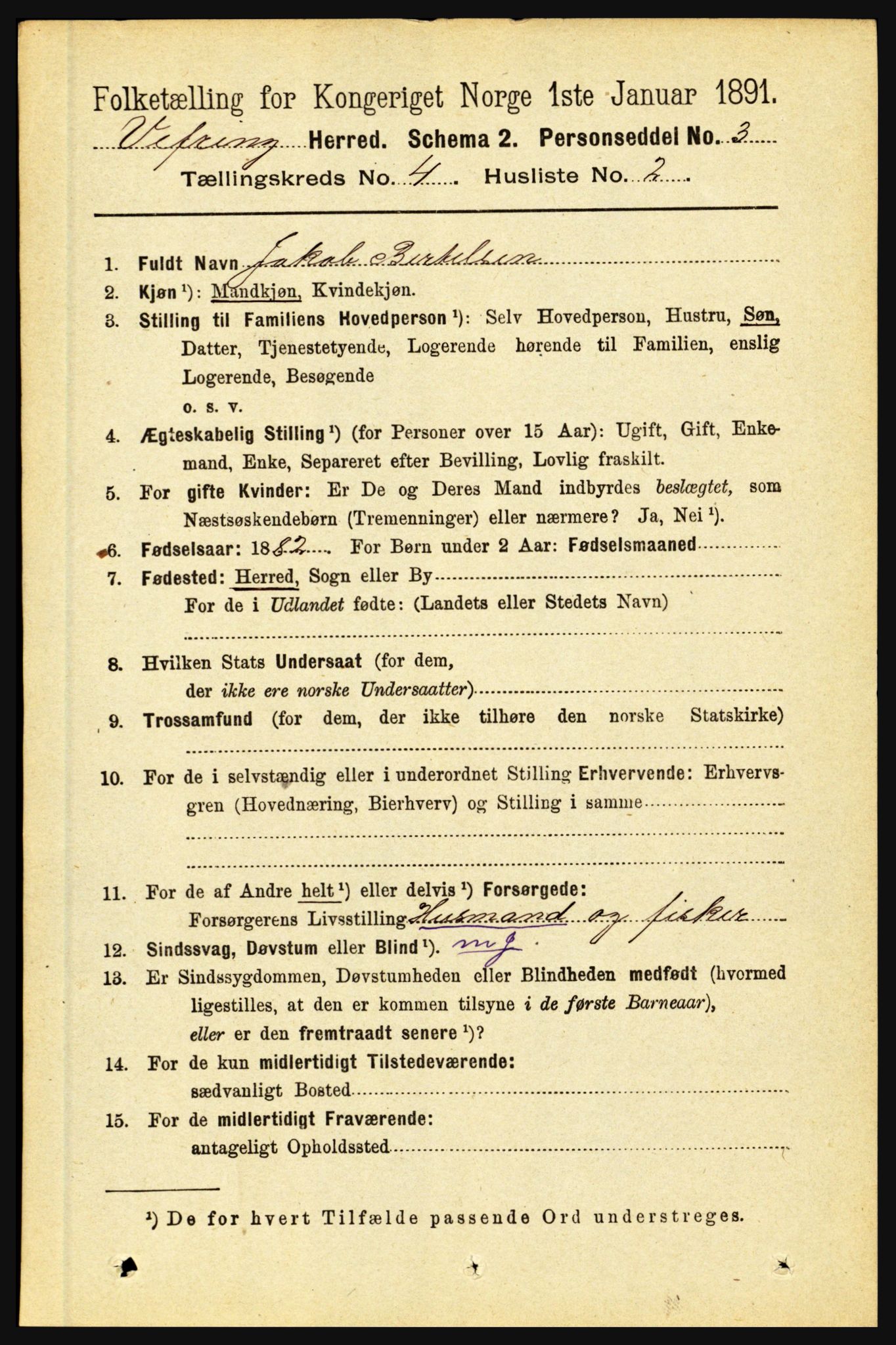 RA, 1891 census for 1434 Vevring, 1891, p. 1208