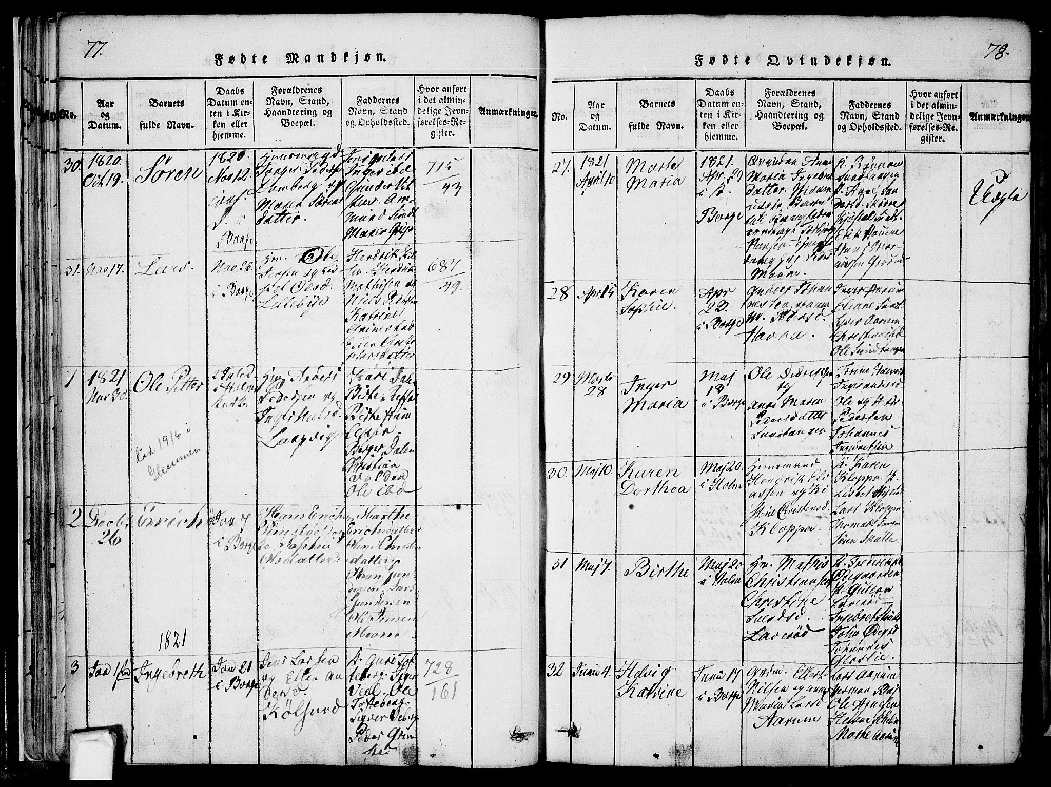 Borge prestekontor Kirkebøker, AV/SAO-A-10903/F/Fa/L0003: Parish register (official) no. I 3, 1815-1836, p. 77-78