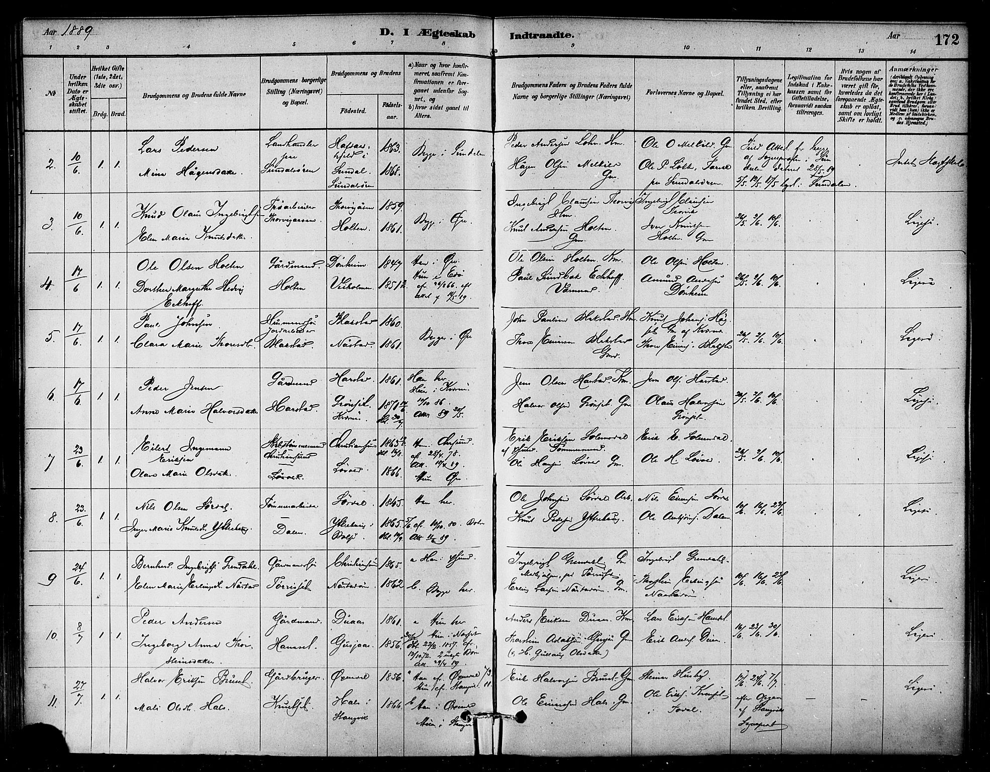 Ministerialprotokoller, klokkerbøker og fødselsregistre - Møre og Romsdal, AV/SAT-A-1454/584/L0967: Parish register (official) no. 584A07, 1879-1894, p. 172