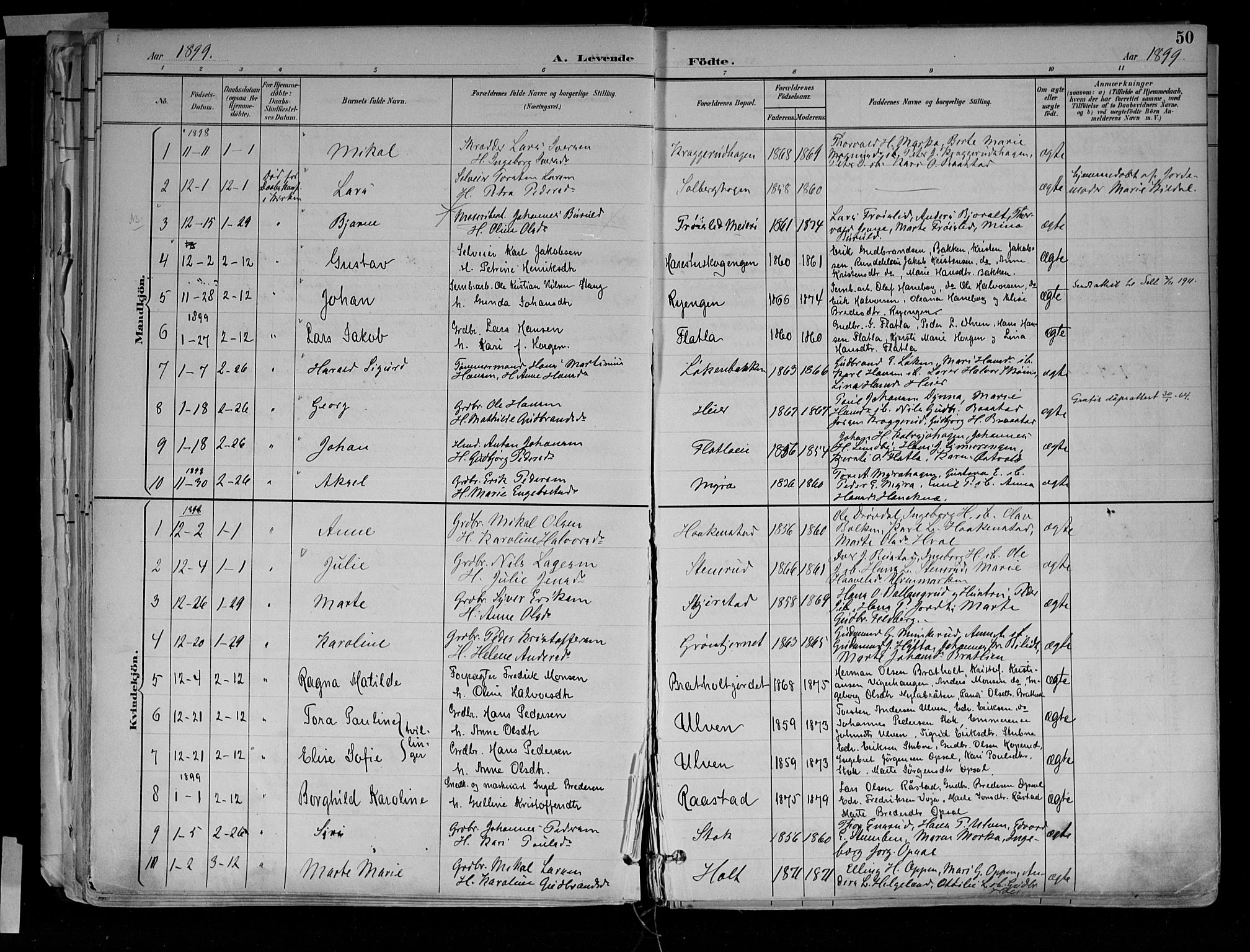 Jevnaker prestekontor, SAH/PREST-116/H/Ha/Haa/L0010: Parish register (official) no. 10, 1891-1906, p. 50
