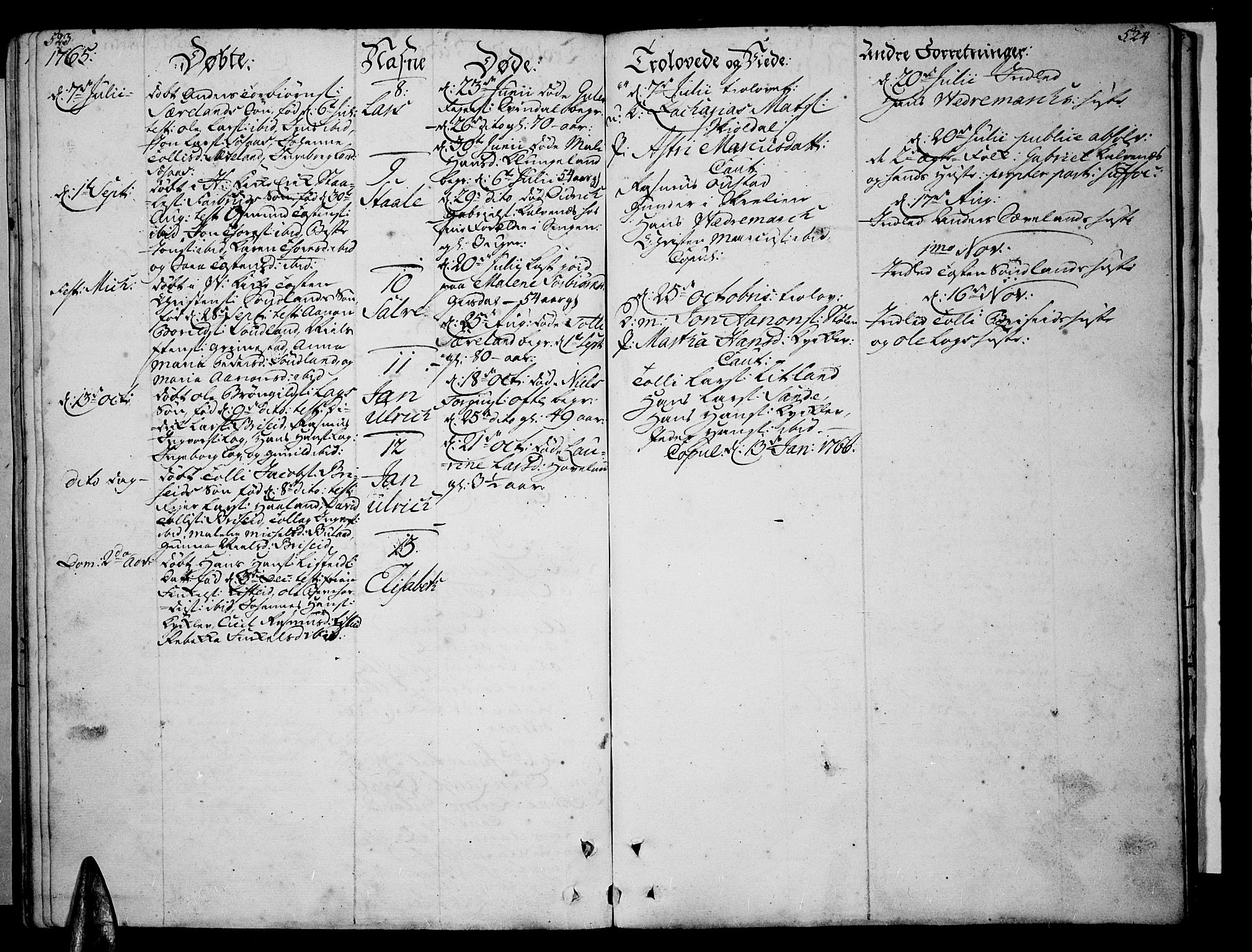 Lista sokneprestkontor, AV/SAK-1111-0027/F/Fa/L0003: Parish register (official) no. A 3 /2, 1754-1767, p. 523-524