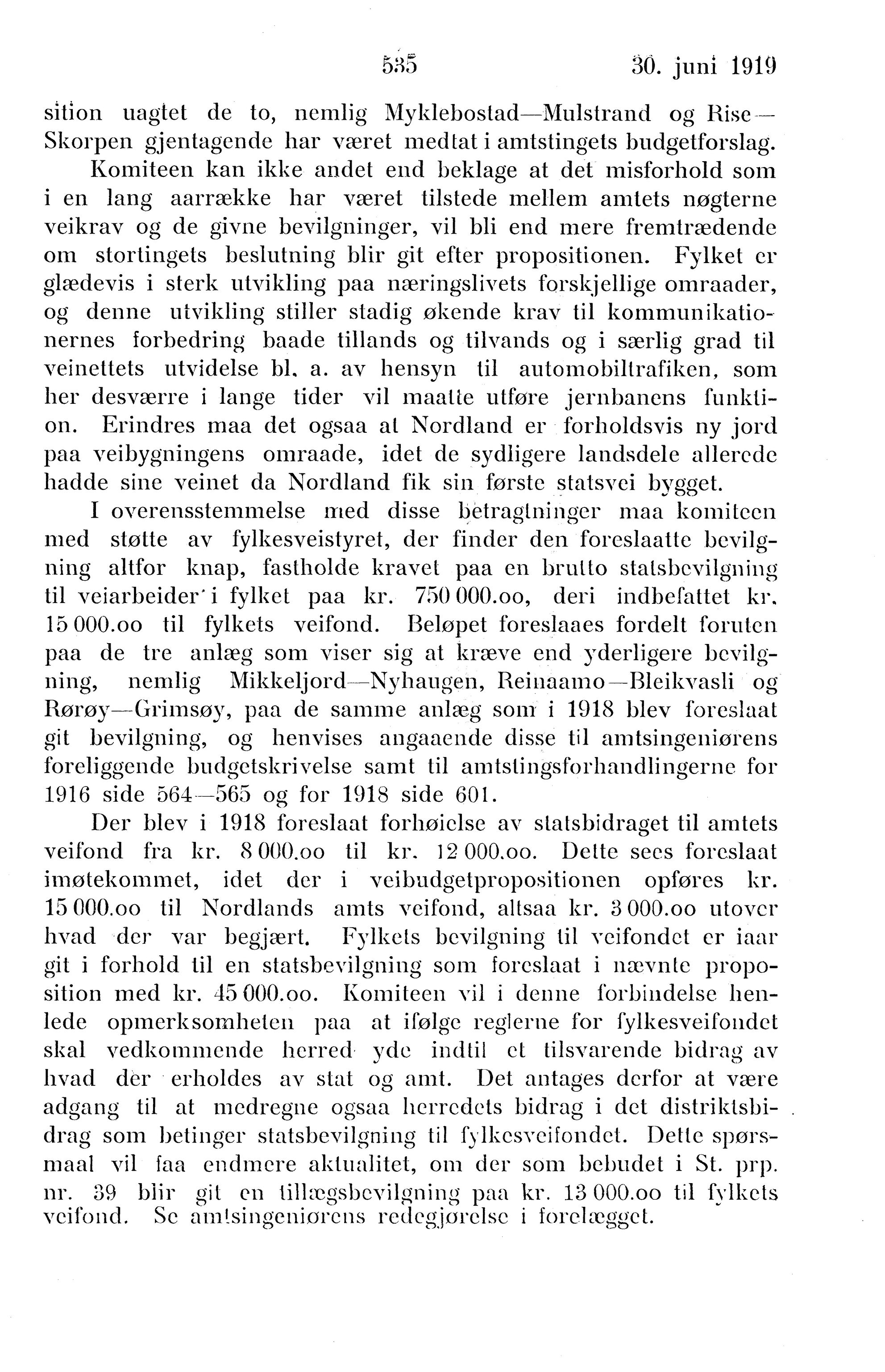 Nordland Fylkeskommune. Fylkestinget, AIN/NFK-17/176/A/Ac/L0042: Fylkestingsforhandlinger 1919, 1919