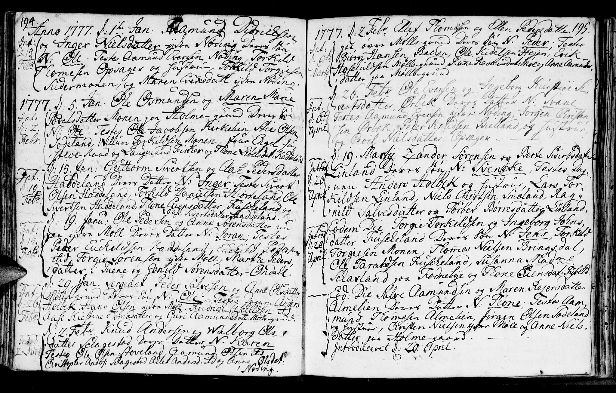 Holum sokneprestkontor, SAK/1111-0022/F/Fa/Faa/L0002: Parish register (official) no. A 2, 1756-1780, p. 194-195