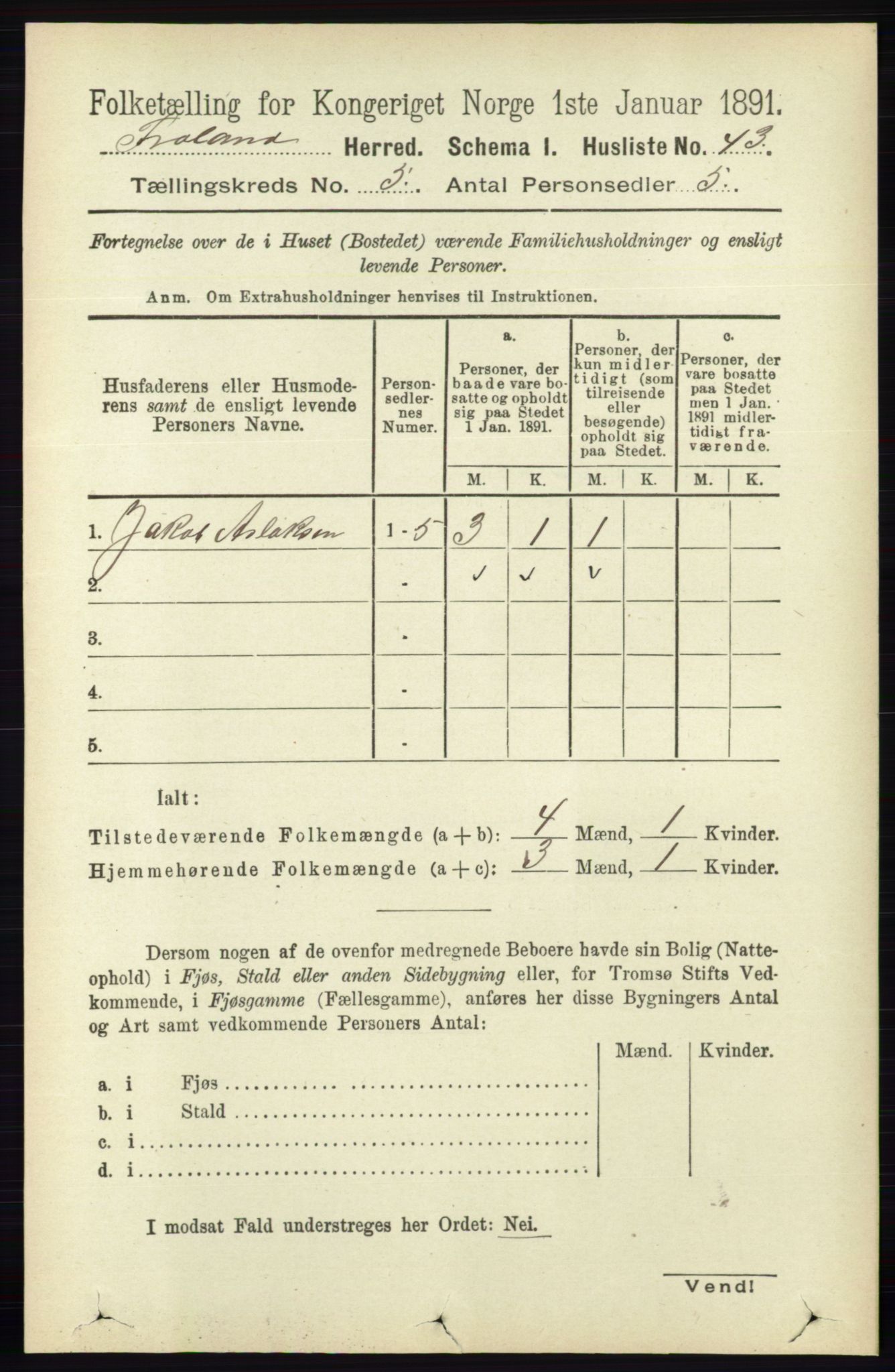 RA, 1891 census for 0919 Froland, 1891, p. 1765