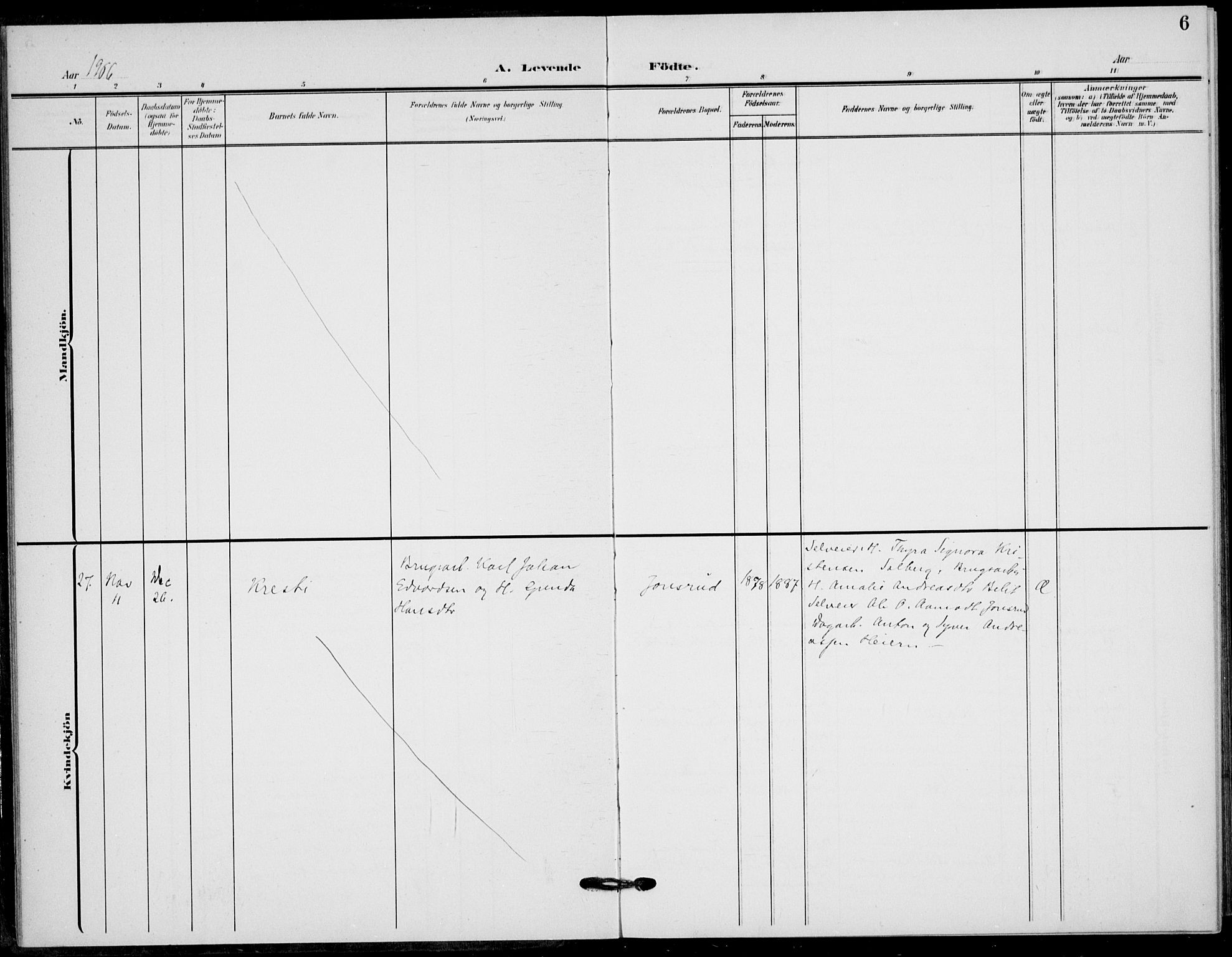 Hole kirkebøker, AV/SAKO-A-228/F/Fb/L0003: Parish register (official) no. II 3, 1906-1916, p. 6