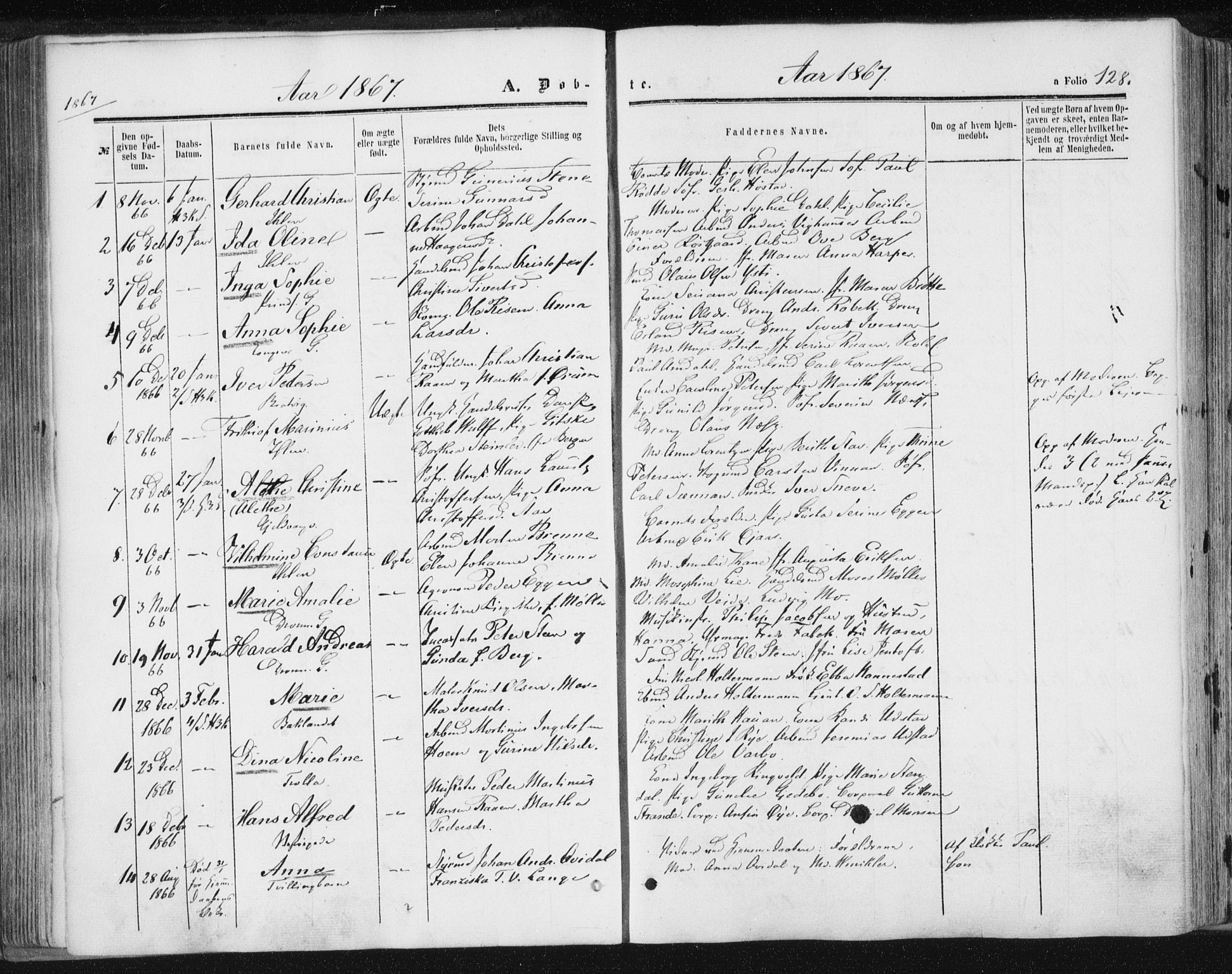 Ministerialprotokoller, klokkerbøker og fødselsregistre - Sør-Trøndelag, SAT/A-1456/602/L0115: Parish register (official) no. 602A13, 1860-1872, p. 128