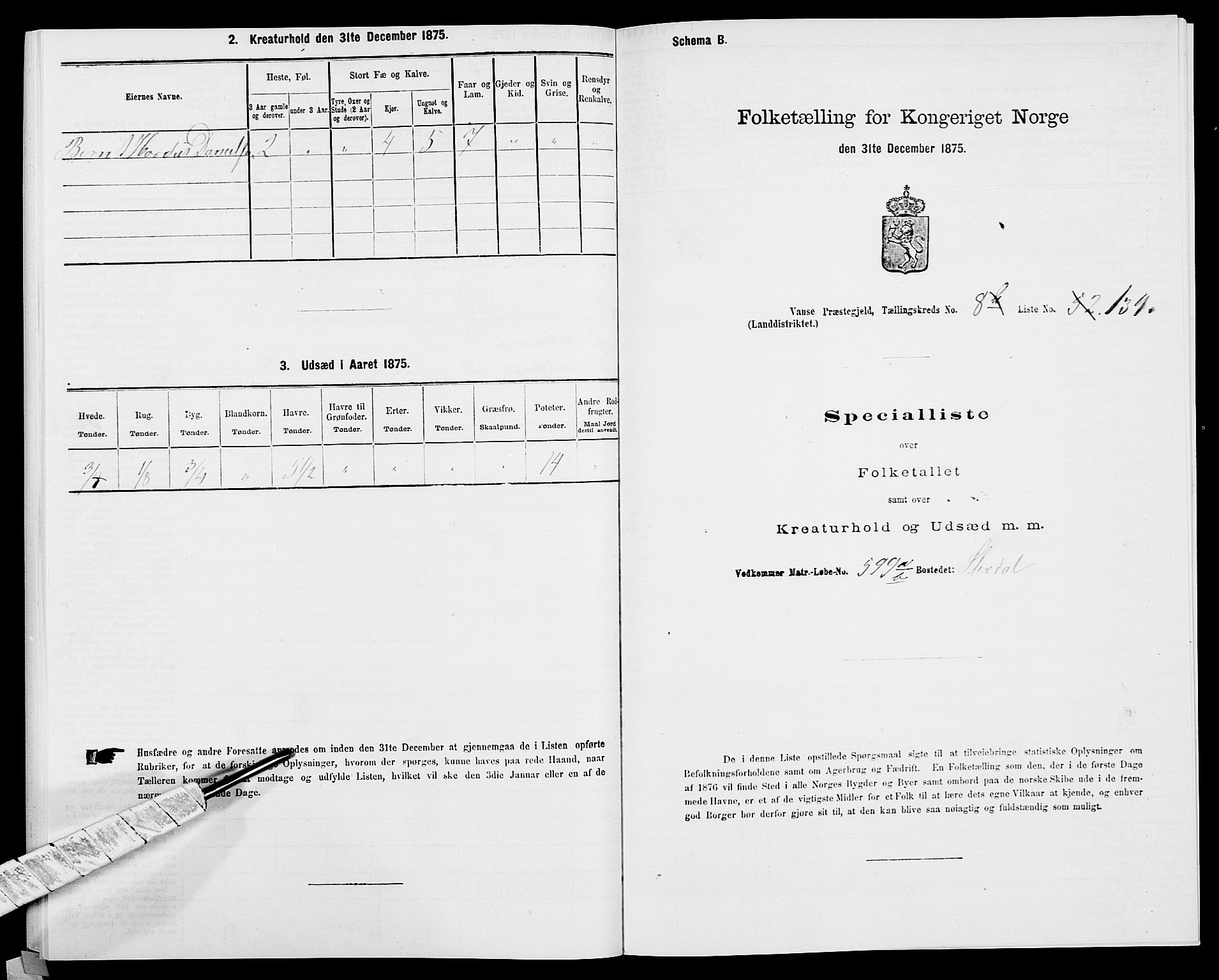 SAK, 1875 census for 1041L Vanse/Vanse og Farsund, 1875, p. 1761