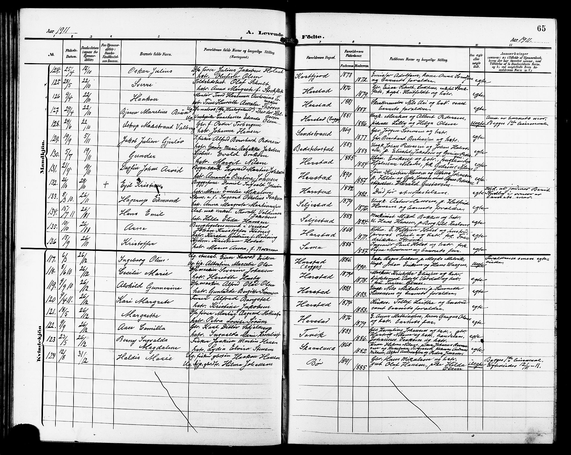 Trondenes sokneprestkontor, AV/SATØ-S-1319/H/Hb/L0012klokker: Parish register (copy) no. 12, 1907-1916, p. 65